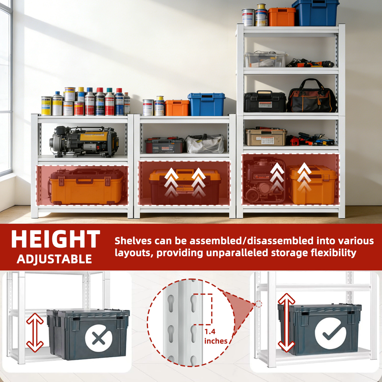 Flynama 5-Tier Heavy Duty Steel Freestanding Adjustable Storage Rack in White (31.5 in. W x 63 in. H x 15.7 in. D)