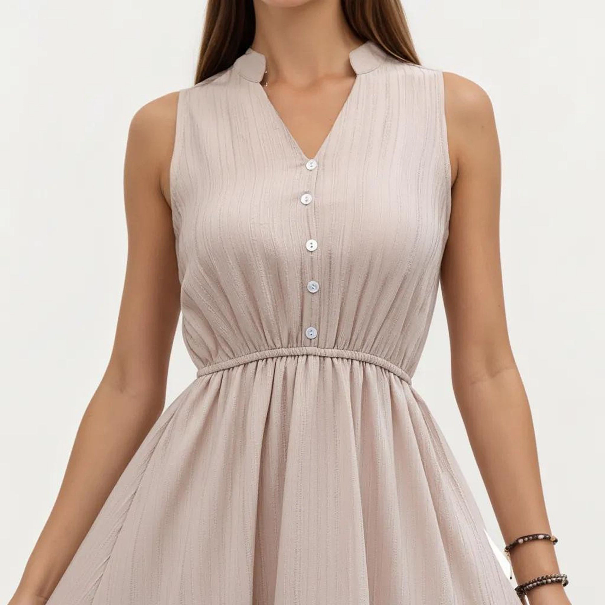 Anna-Kaci Women's Sleeveless Tiered Button Front V-Neck Elastic Waist Maxi Dress