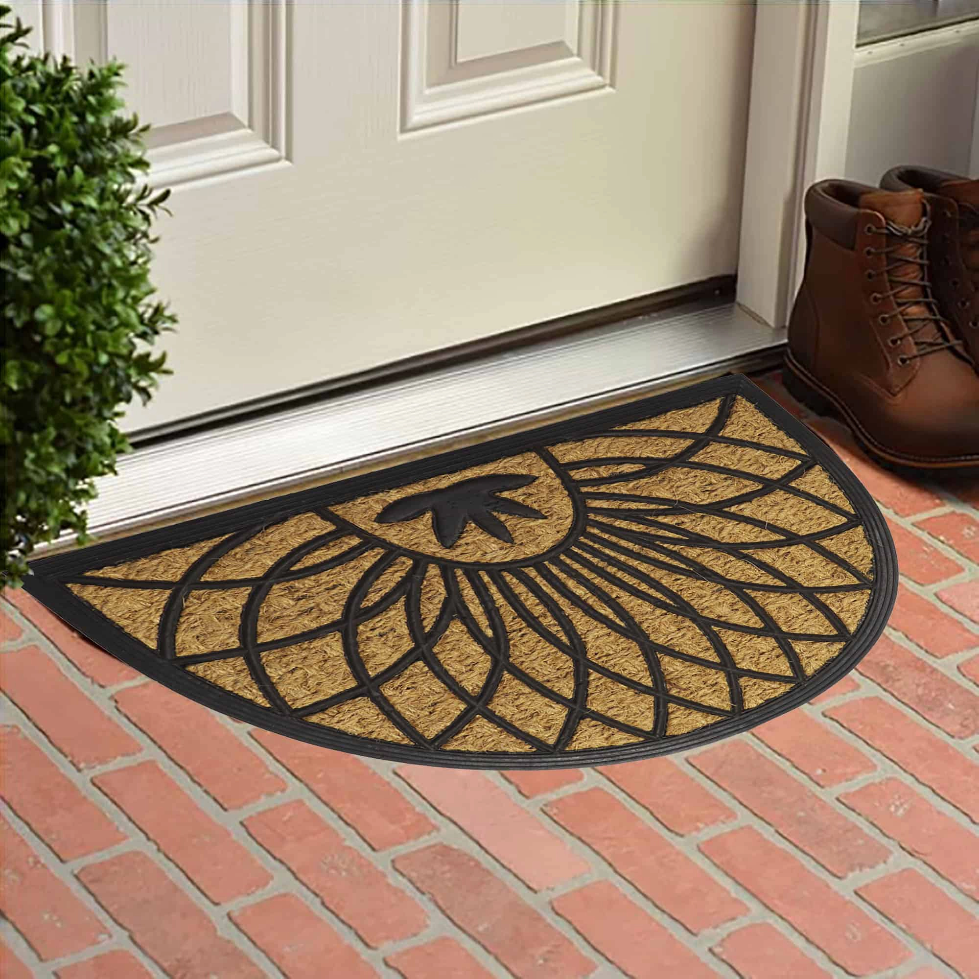 Evideco French Home Goods Natural and Black Rosace Coir Doormat 24 x 16 Inches
