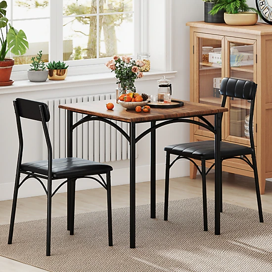LJG 3-Piece Dining Table Set Square Kitchen Table and 2 Chairs for Dining Room
