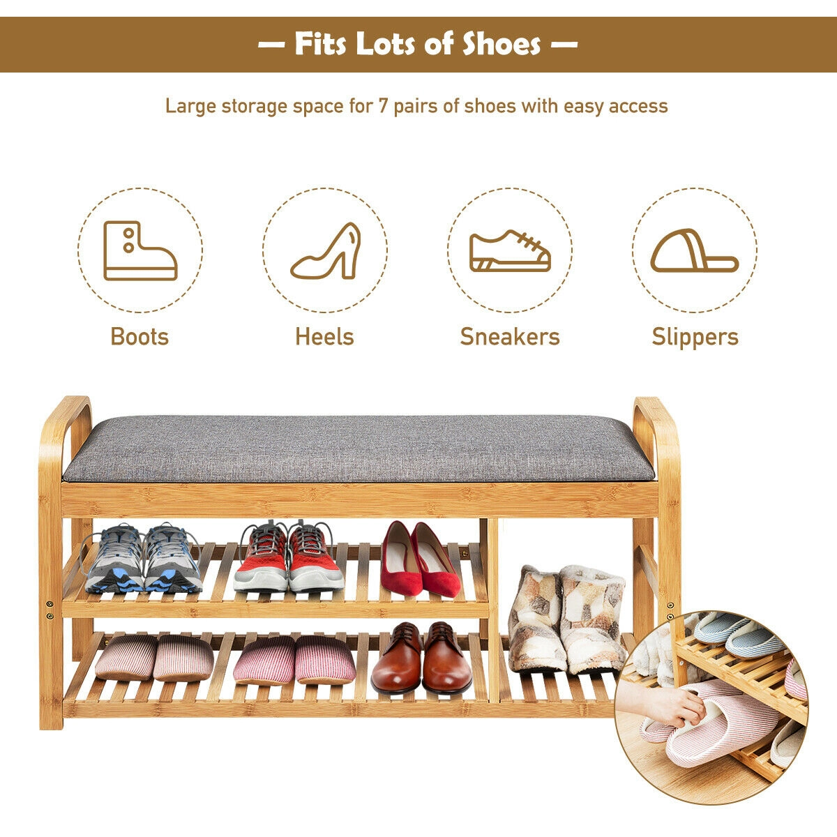 Hivvago Cushioned Bamboo Shoe Storage Bench