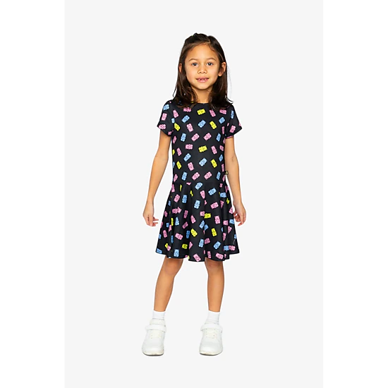 Deux par Deux Girls Gummy Bear Print Short Sleeve Drop-Waist Dress