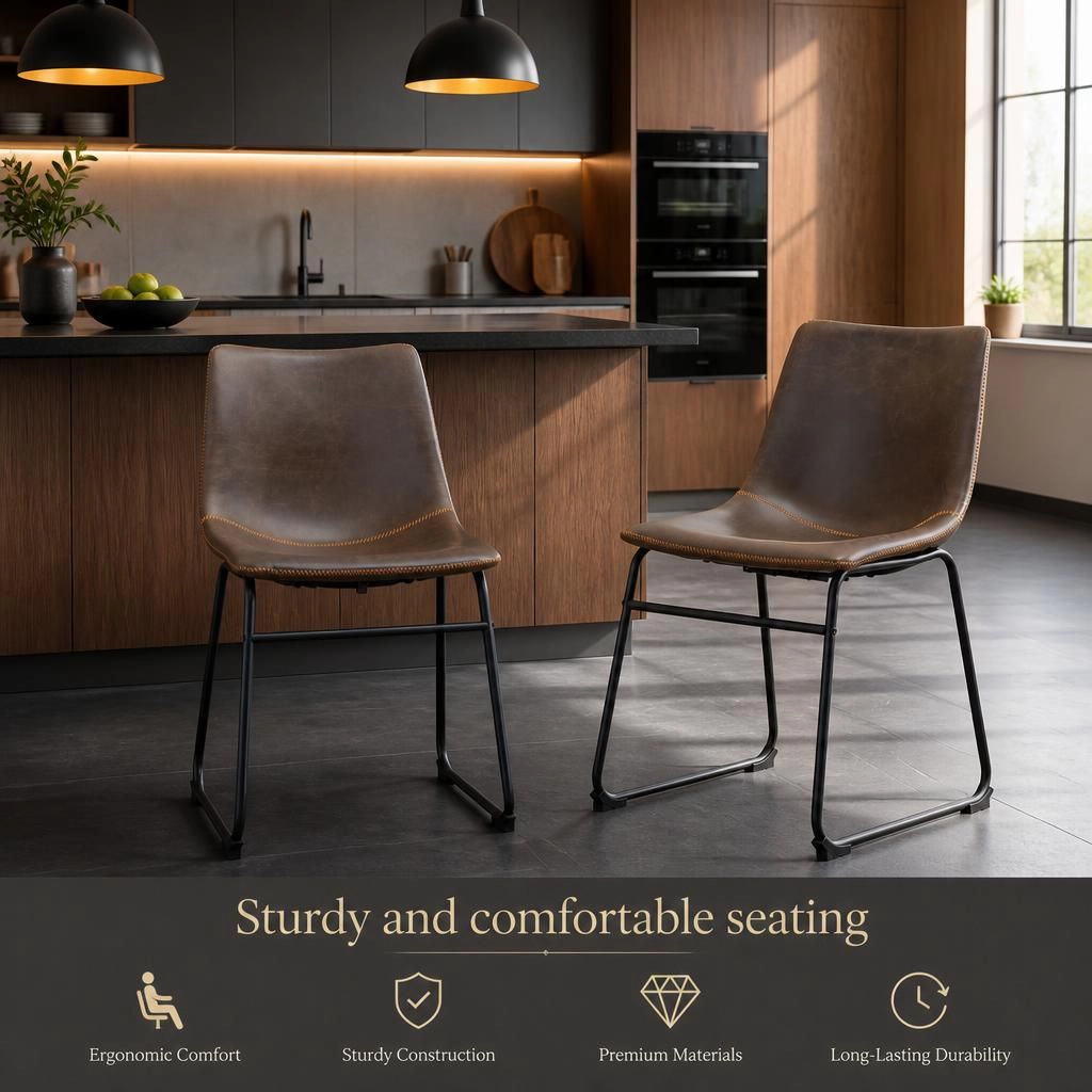 GOODSILO Upholstered Faux Leather Dining Chair Comfortable Seating, Set of 2