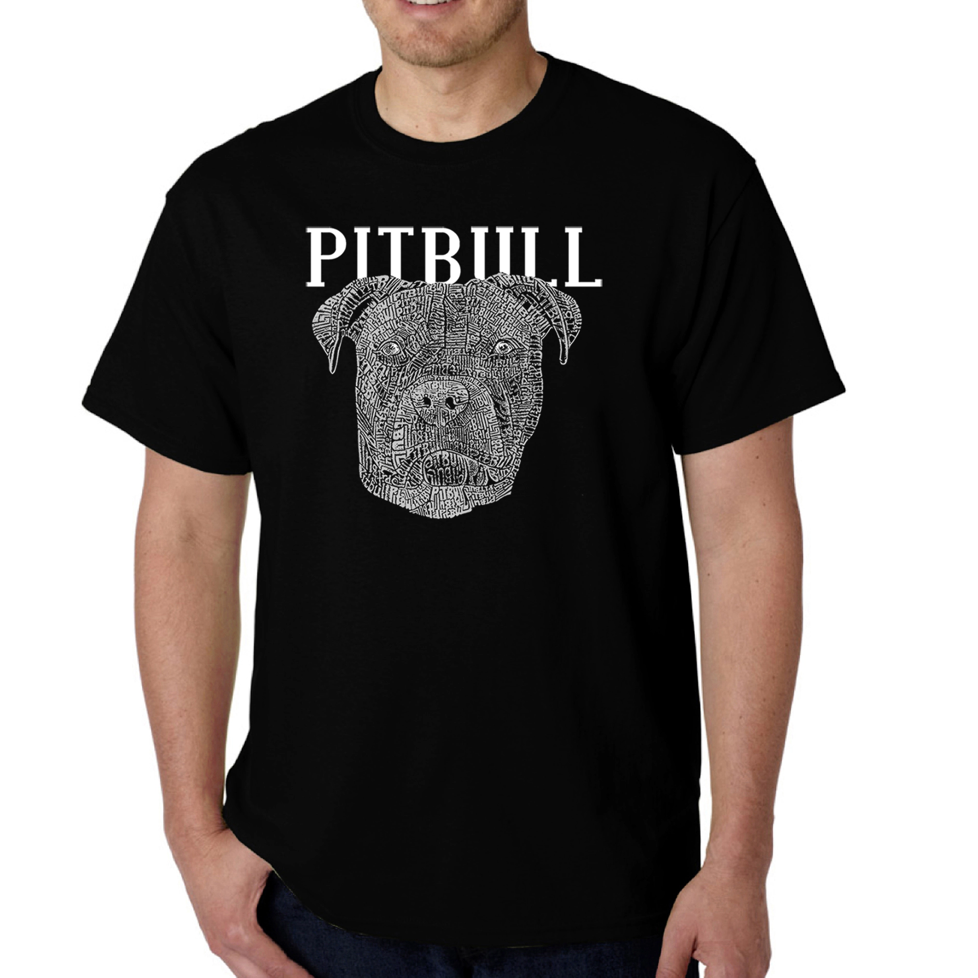 LA Pop Art Men's Pitbull Face Word T-Shirt - Short Sleeve Crew Neck, Regular Fit, Machine Washable