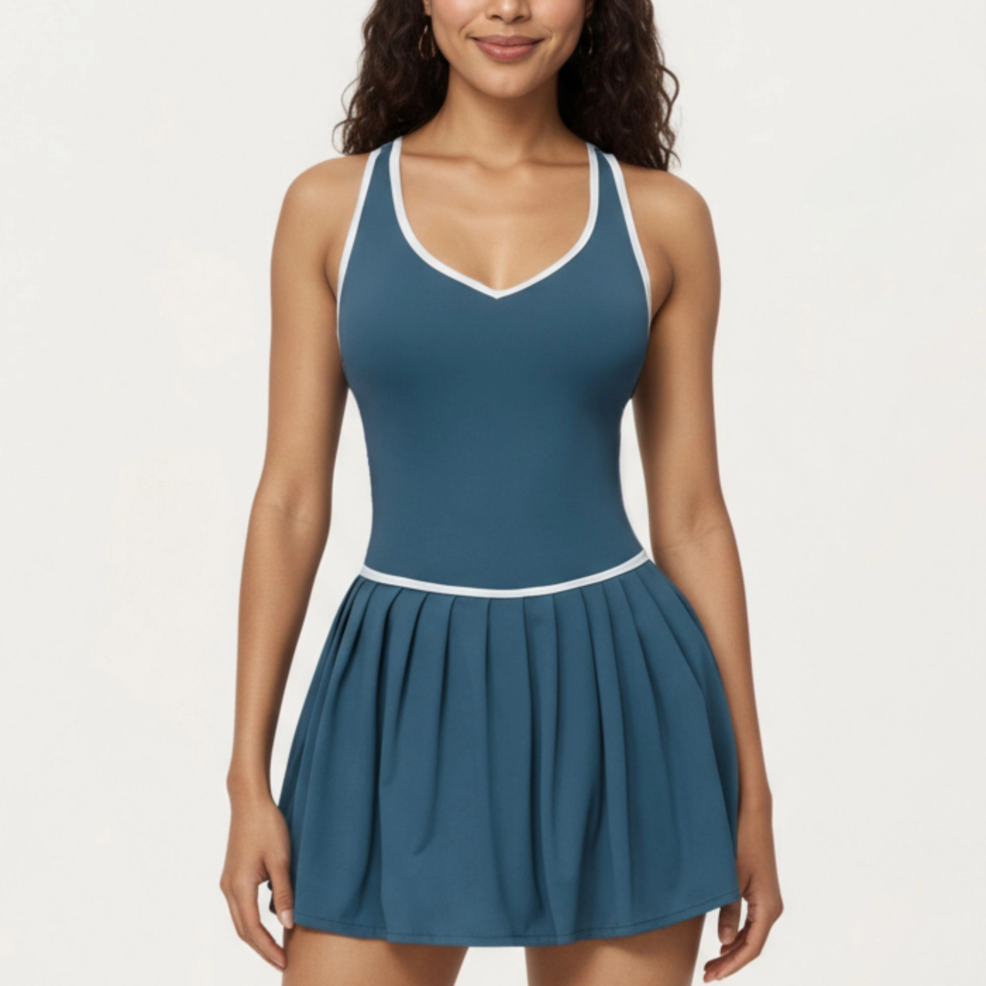 Anna-Kaci Women's Pleated Tennis Dress with Contrast Trim and Built-In Shorts