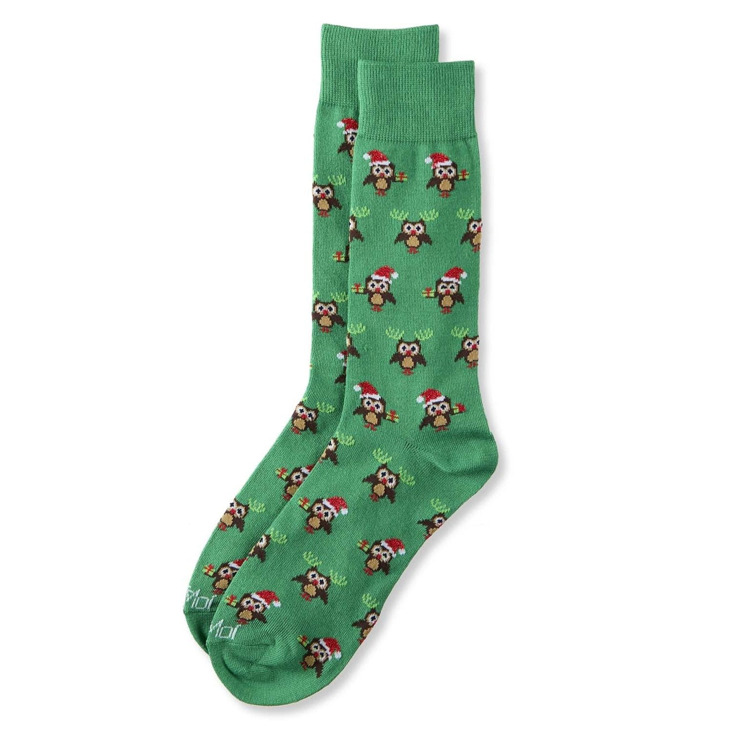 Memoi Men's "Owl" Graphics Holiday Novelty Crew Socks