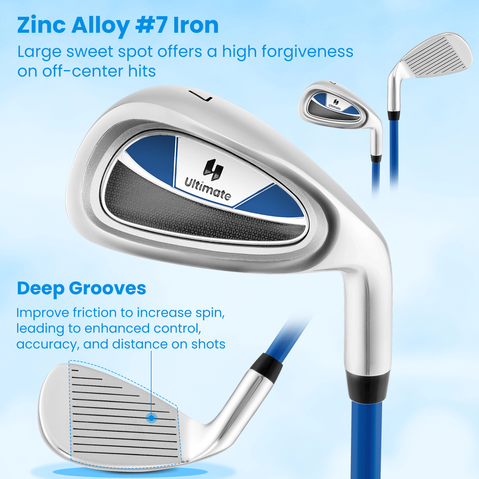 LJG Junior #7 Iron for Kids with Fiberglass Shaft and Headcover