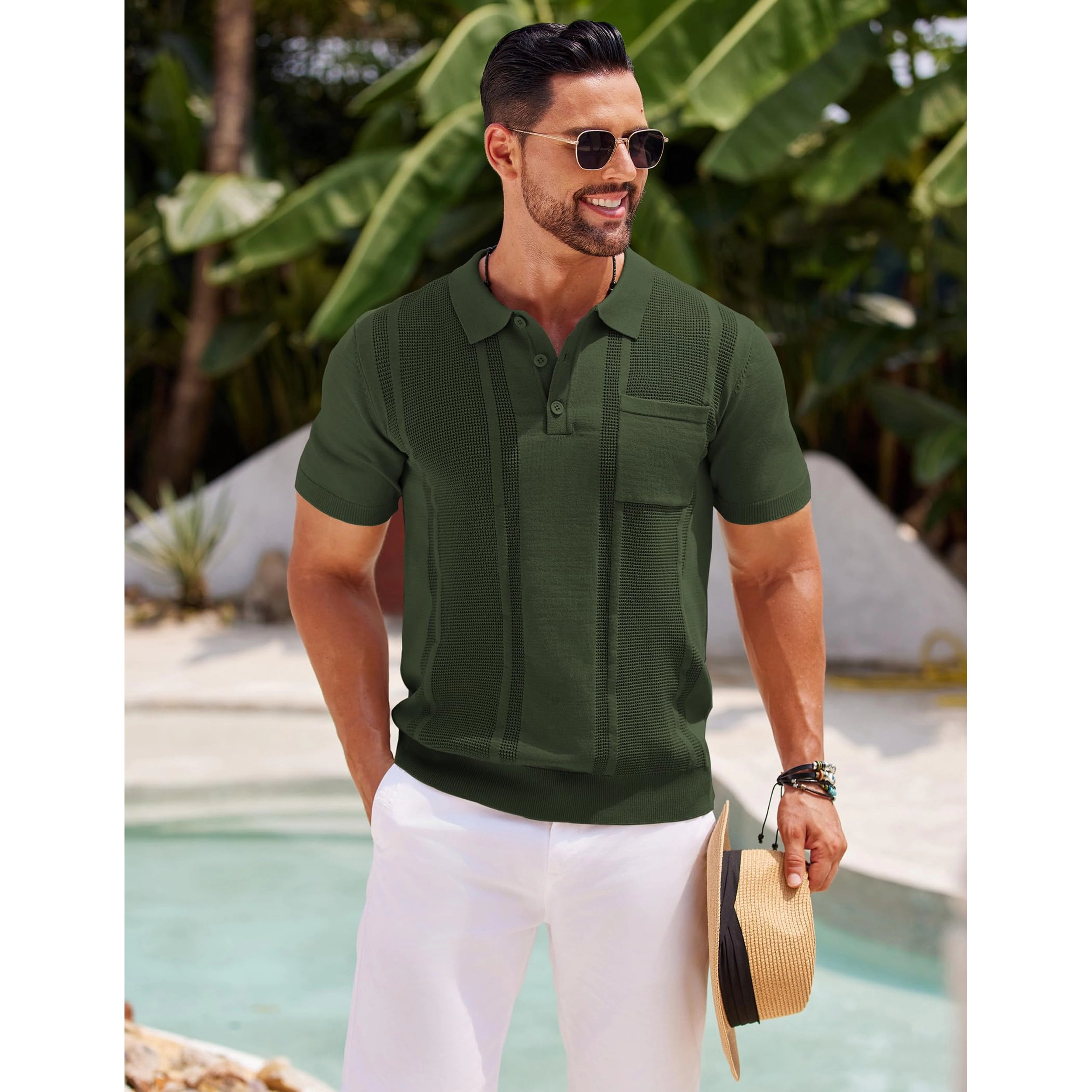 COOFANDY Men's Regular Fit Textured Knit Short Sleeve Polo Shirt