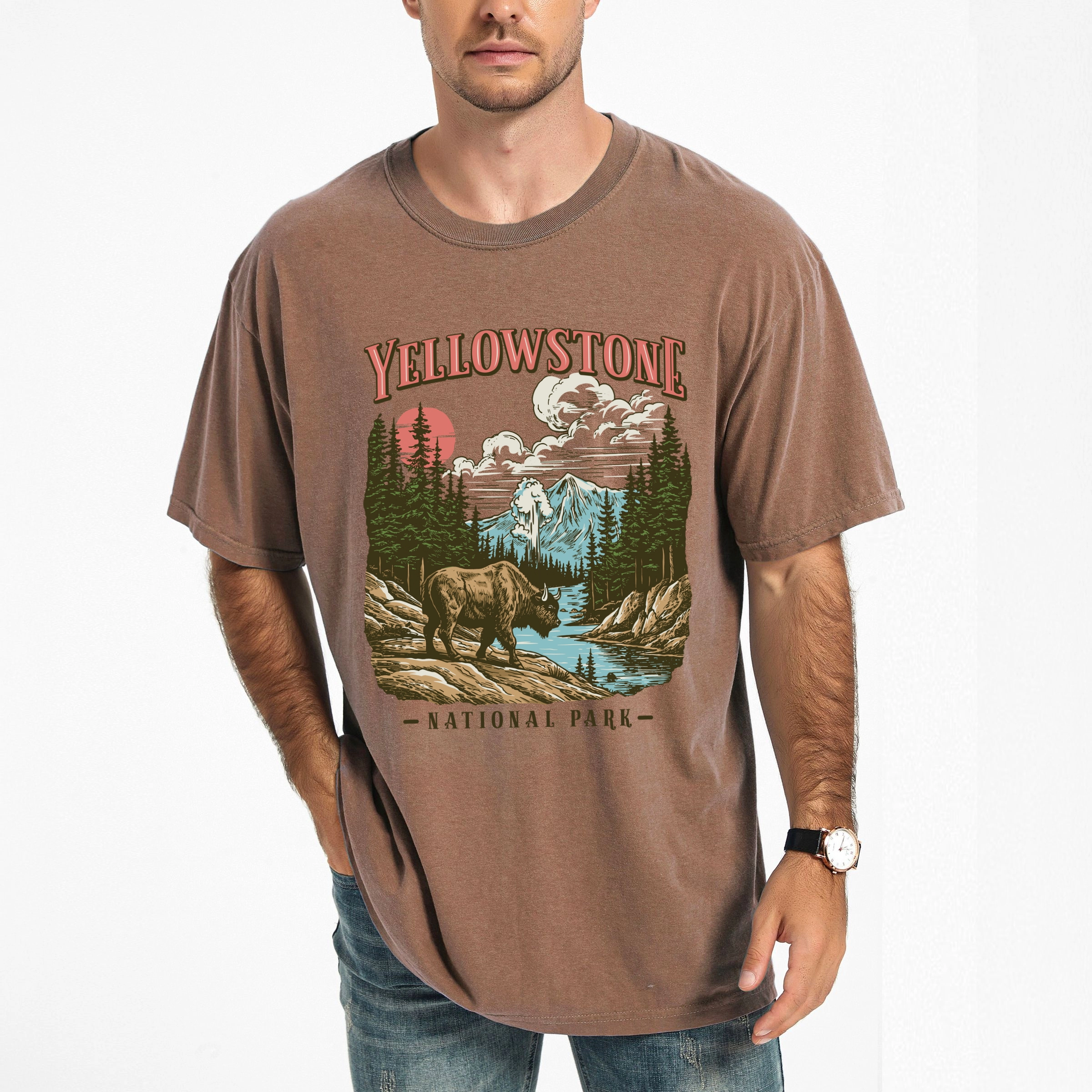 Simply Sage Market - Yellowstone National Park Buffalo Men's Garment Dyed Graphic T-Shirt