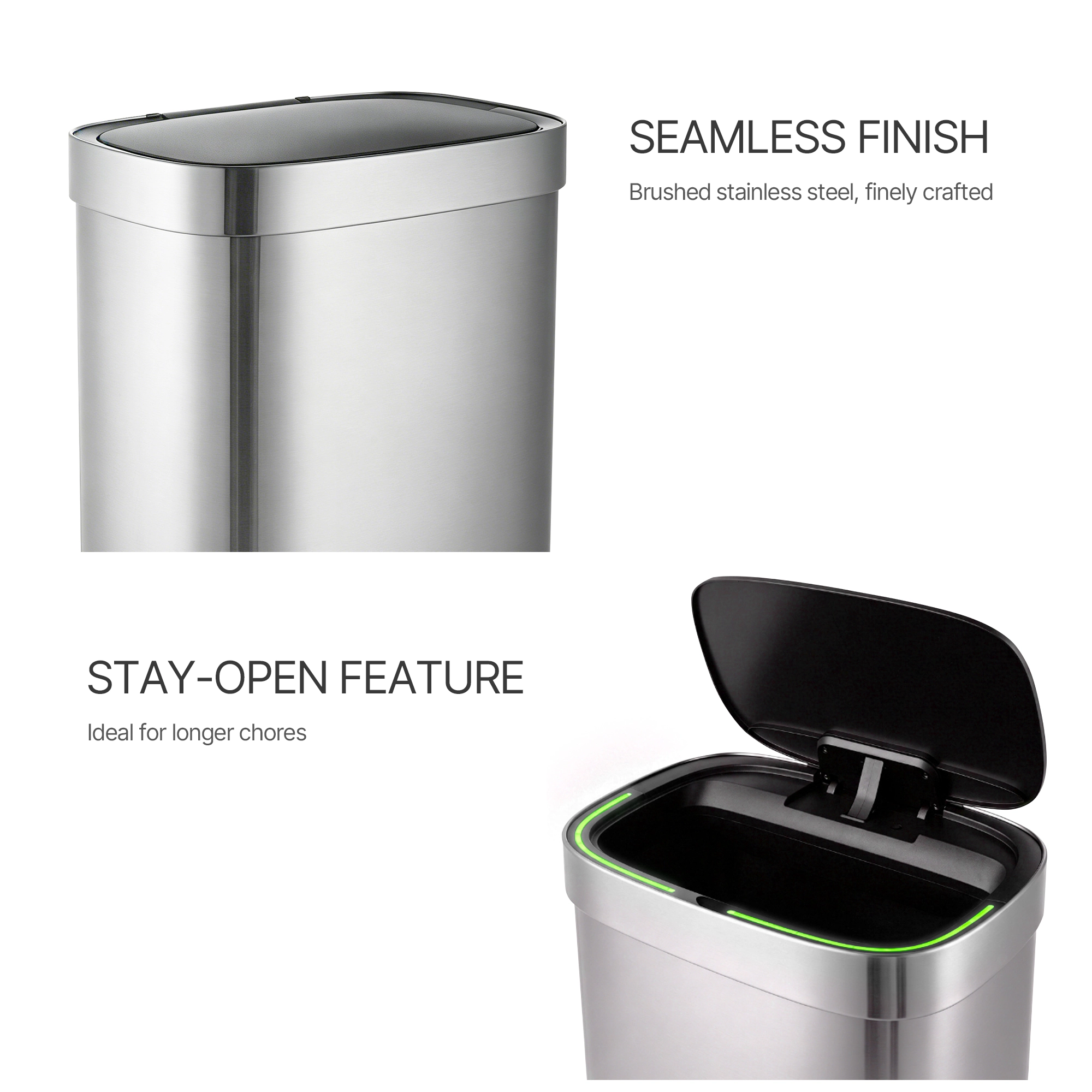 Innovaze 13 Gallon Touchless Motion Sensor Stainless Steel Kitchen Trash Can, Includes 45 Trash Bags
