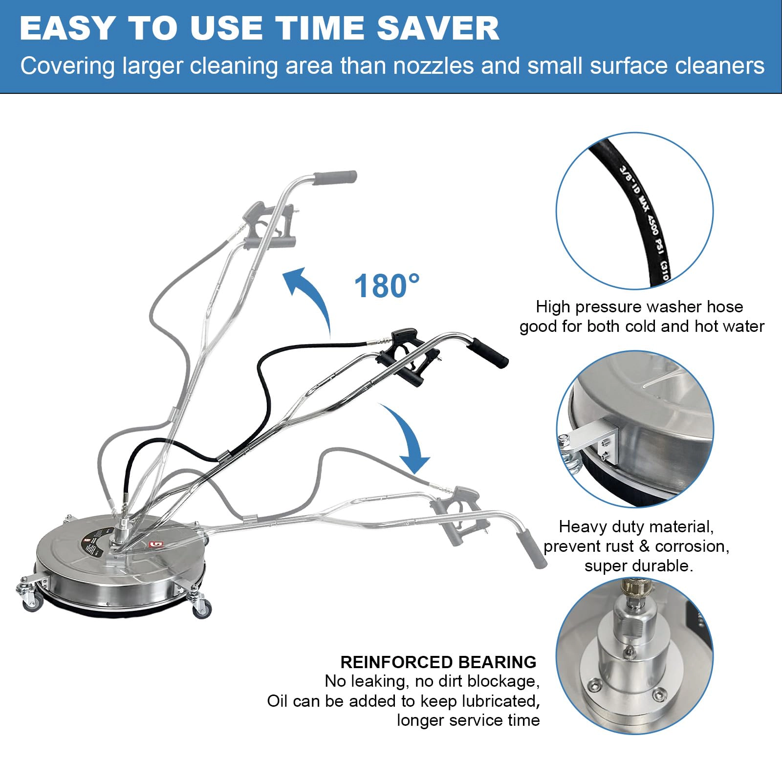 24-in up to 4900-PSI Stainless Steel Walk-Behind Pressure Washer Surface Cleaner with 4 Wheels and 1/4-in Adapter