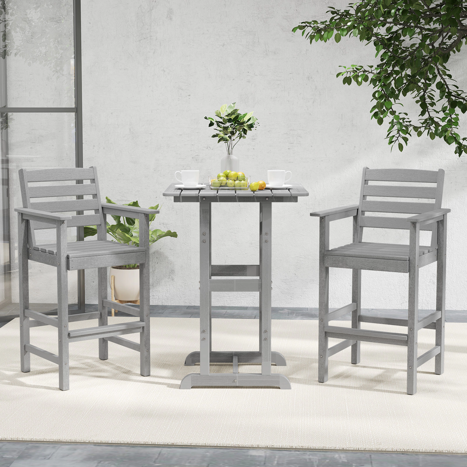 SUGIFT Adirondack Patio Bar Chairs Set of 2 330-lb Capacity Gray
