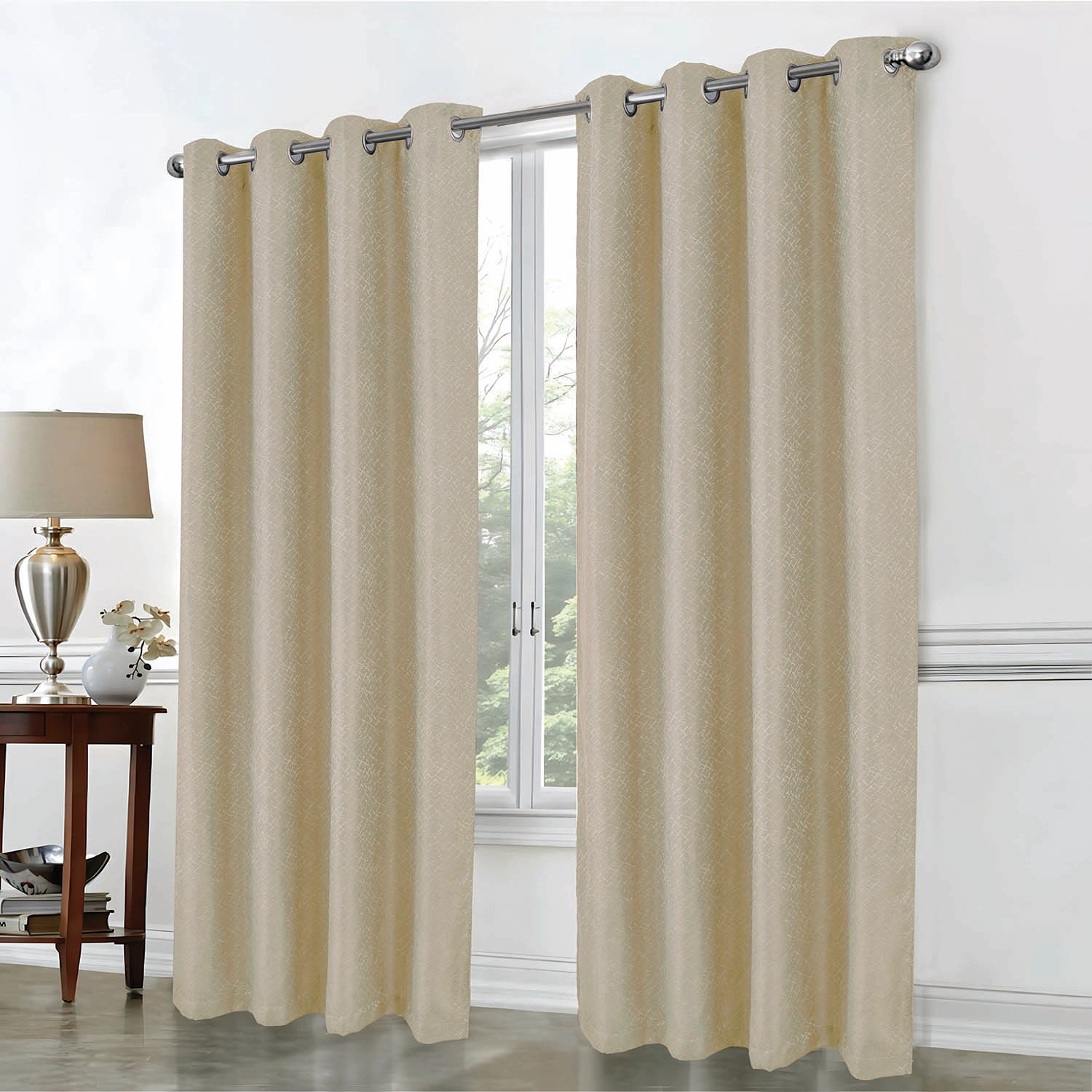 RT Designer Collection Cassi Shimmer Jacquard Grommet Curtain Panel 54" x 90" Taupe