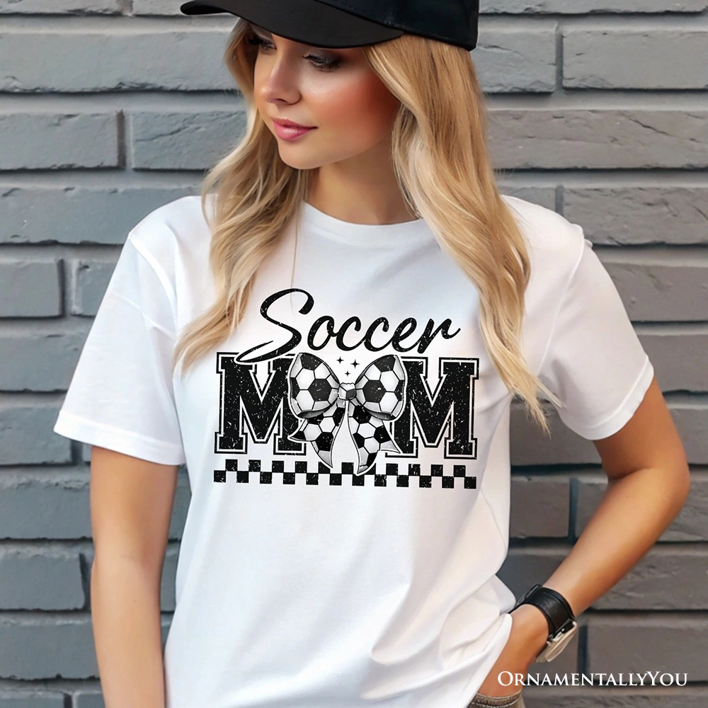 OrnamentallyYou Womens Soccer Mom Coquette Bow Retro T-Shirt