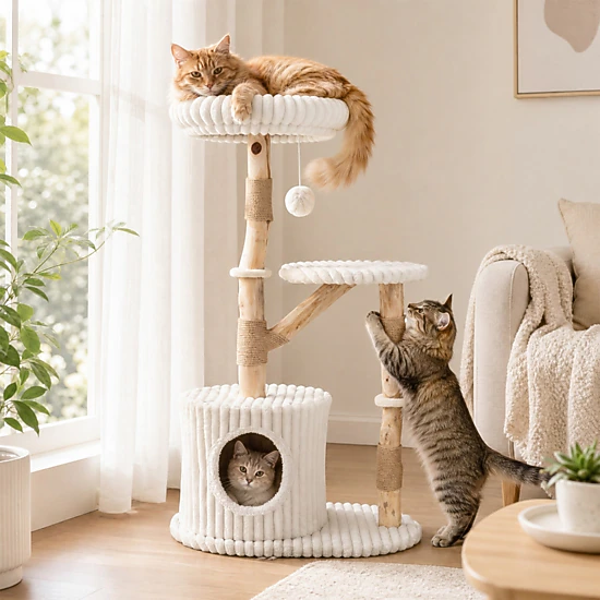 SUGIFT 41-in H Solid Wood Cat Tree with Real Pear Wood Branches and ...