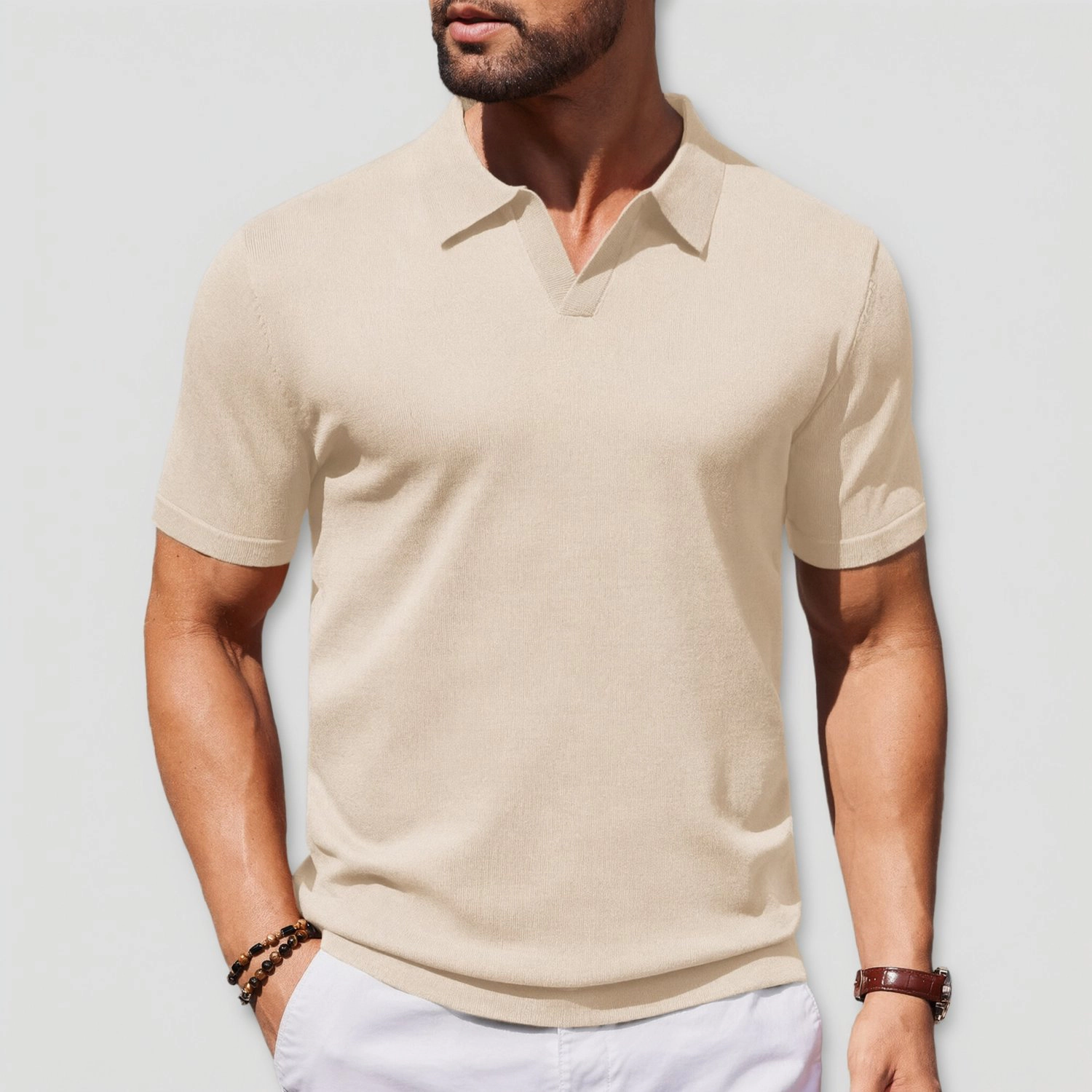 COOFANDY Solid V Neck Polo Shirts Short Sleeve Collared Casual Summer Tops