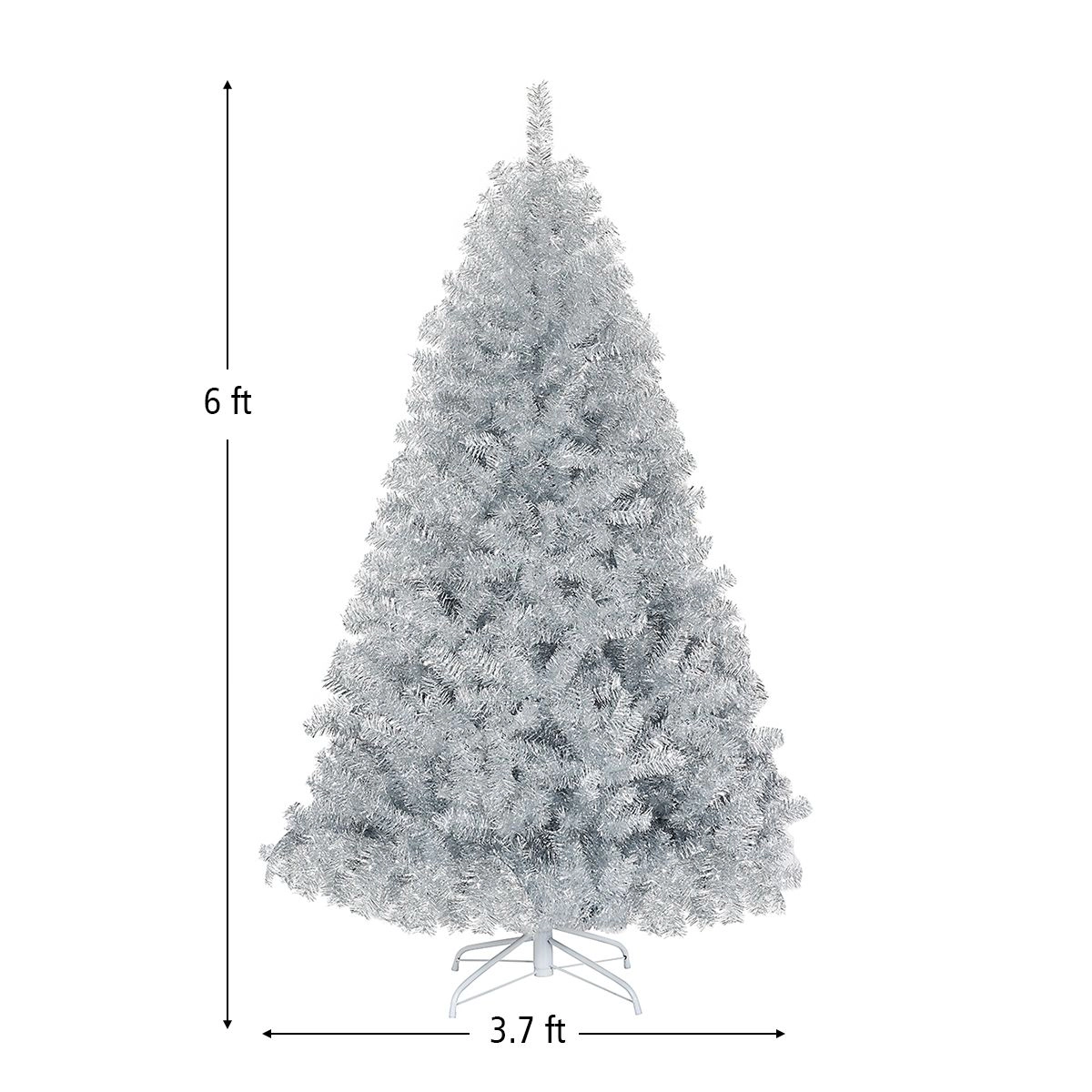 SlickBlue Shiny Silver Artificial Christmas Tree with Hinged Branches