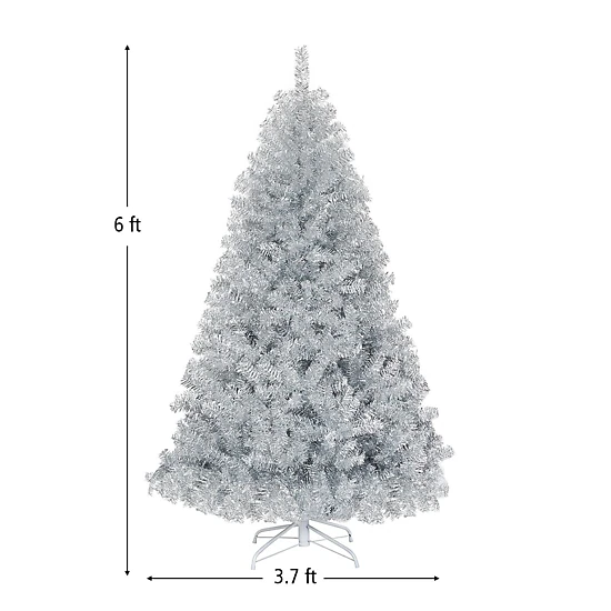 SlickBlue Shiny Silver Artificial Christmas Tree with Hinged Branches
