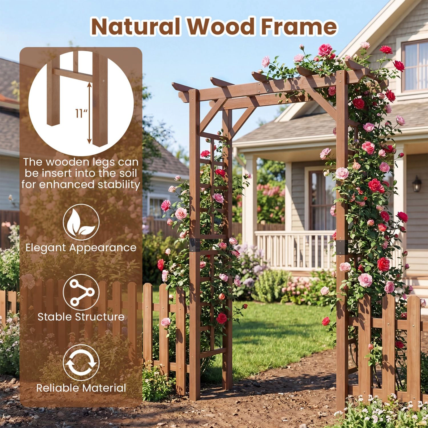 Slickblue 7FT Wooden Garden Arch Arbor with Trellis Design