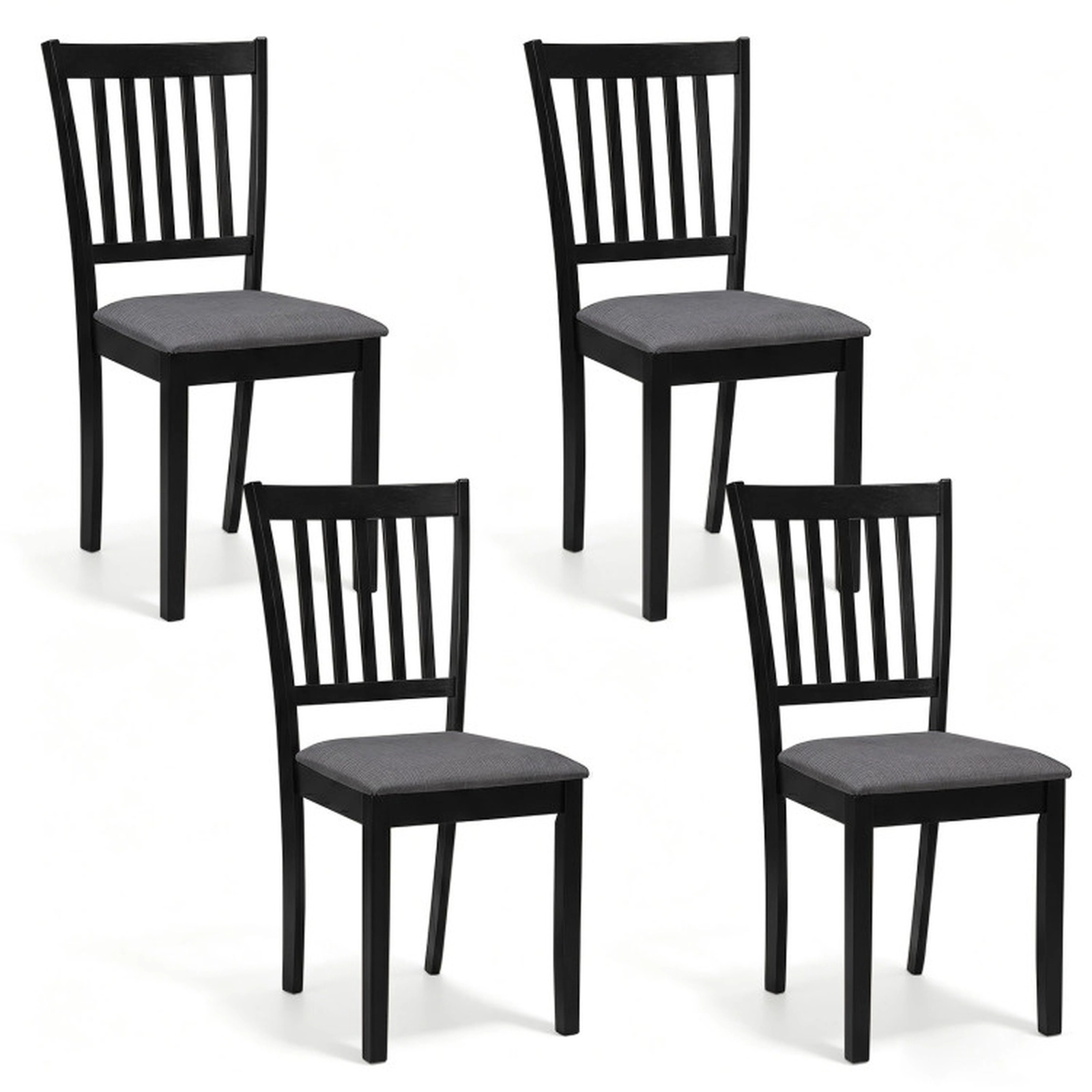 SUGIFT Black Wooden Upholstered Padded Seat and Rubber Wood Frame Set of 4 Dining Chairs