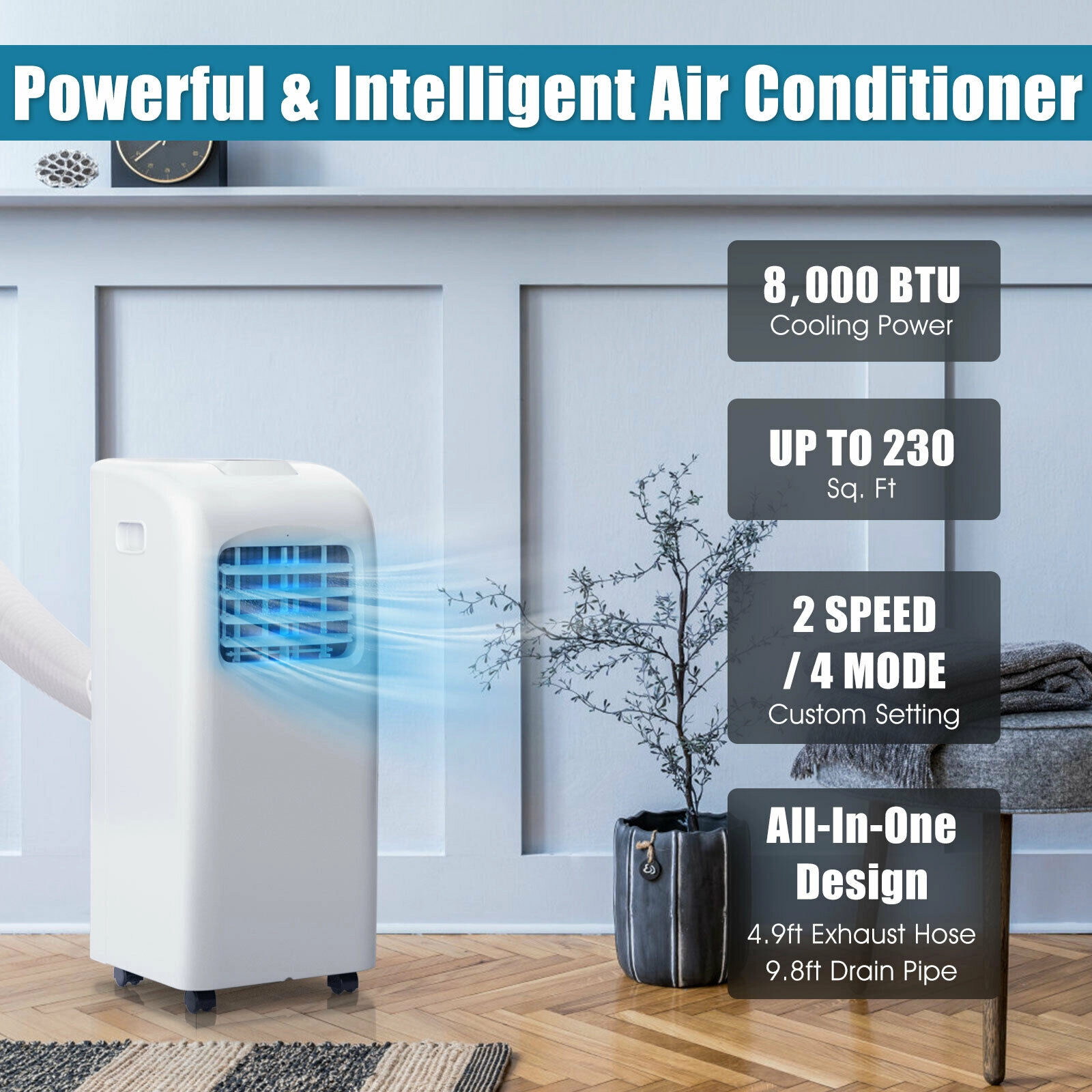 Slickblue Portable Air Conditioner with Cooling, Fan and Sleep Mode