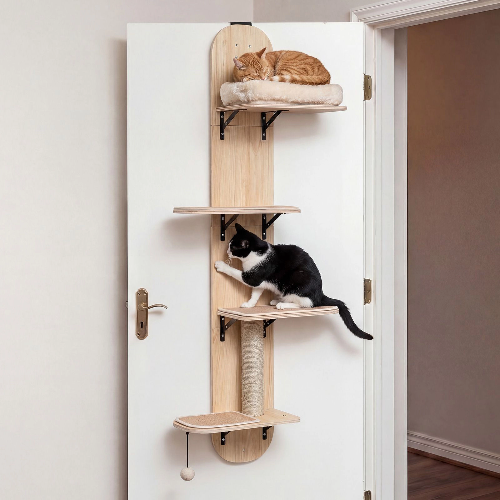 SlickBlue Over Door Cat Tree with 4-Tier Climbing Platforms and Scratcher