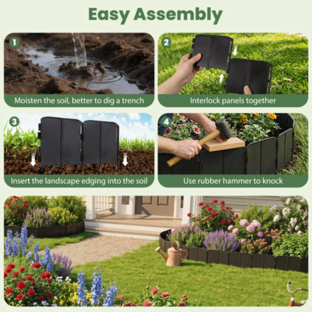 Hivvago 10.5 FT 70 PCS Garden Edging Borders No Dig Interlocking Design for Flower Beds