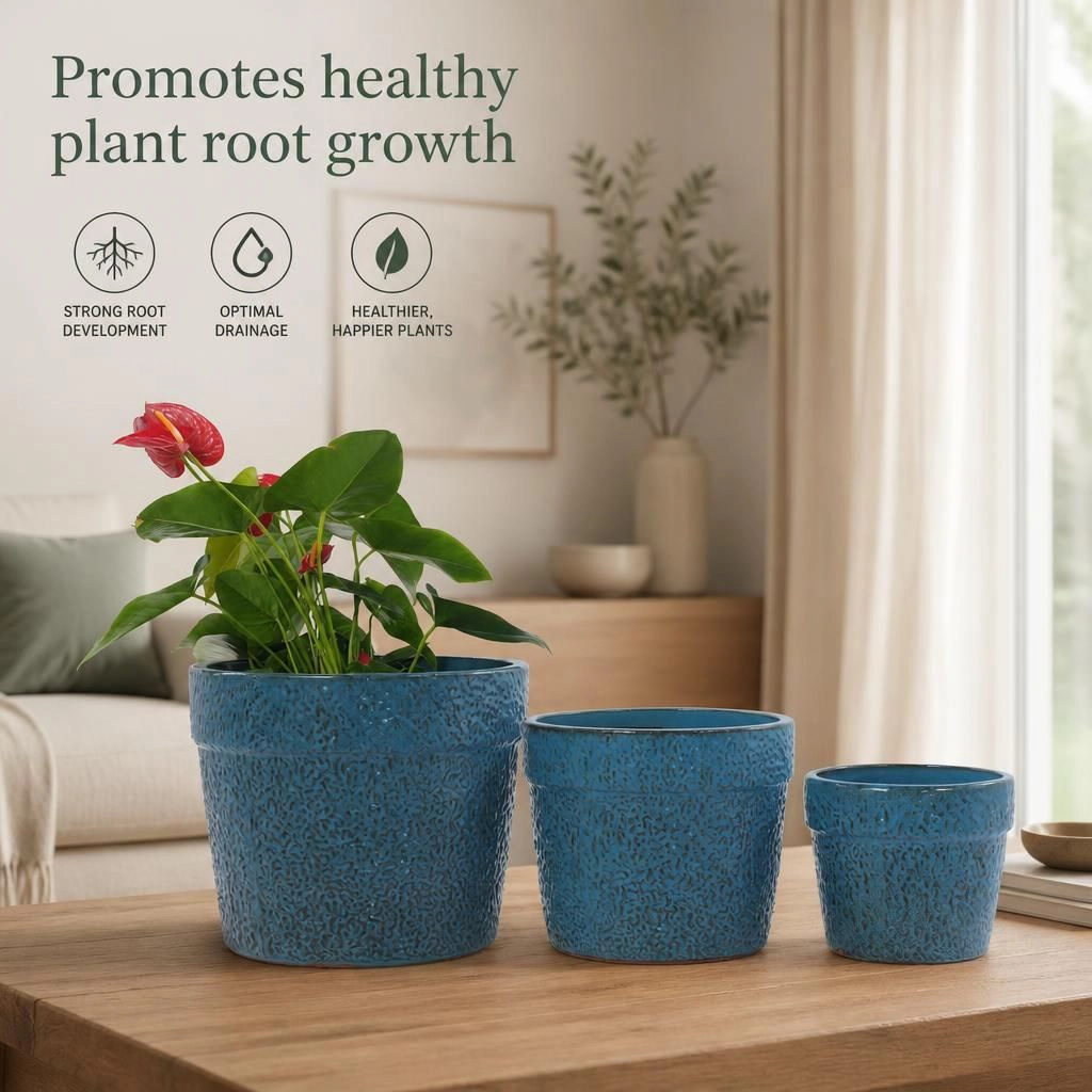 WOW PIONEER Large Round Ceramic Planter Pot for Patio Deck Porch Balcony Yard Indoor Outdoor