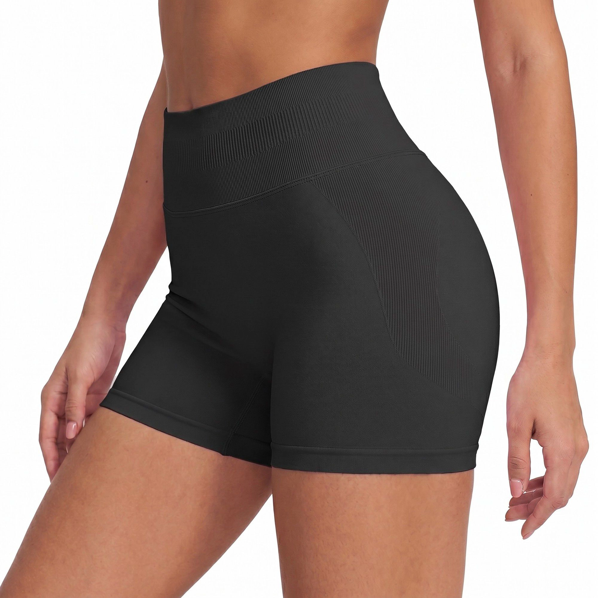 Anna-Kaci Women's High Waist Seamless Workout Shorts Ribbed Waistband Yoga Biker