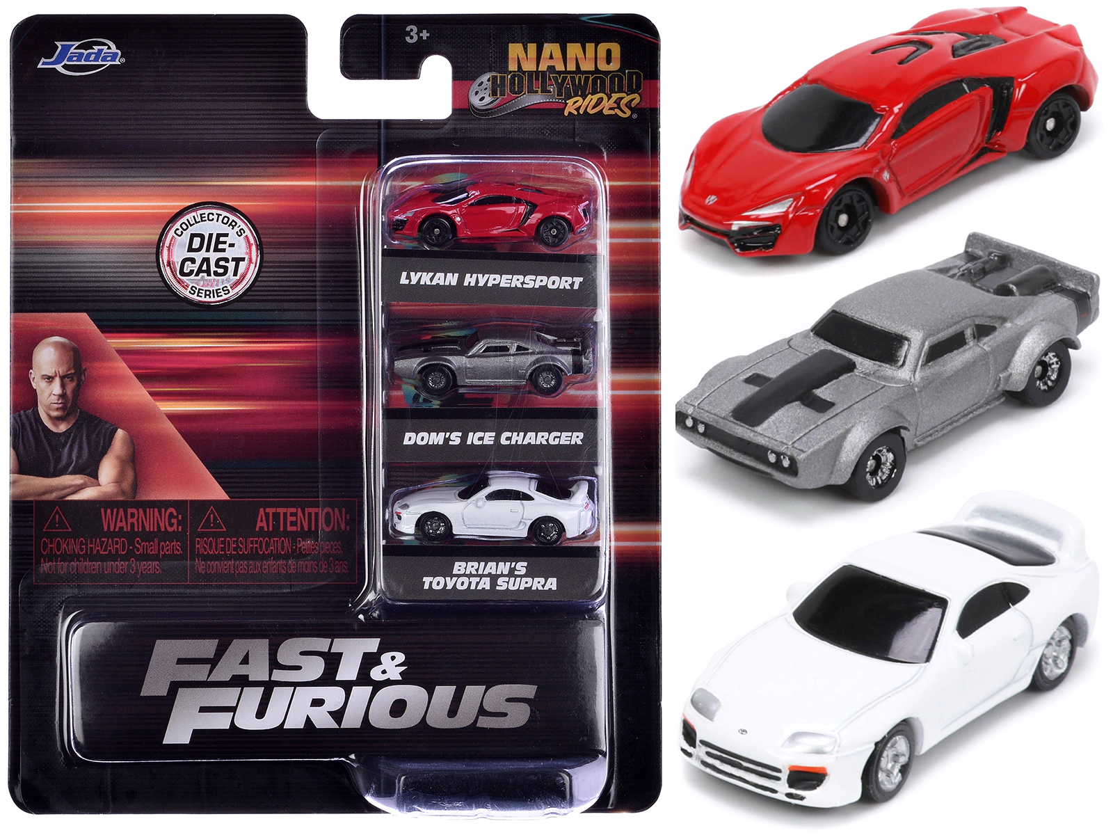 Jada "Fast & Furious" Movie 3 piece Set Series 4 "Nano Hollywood Rides" Series Diecast Model Cars by Jada