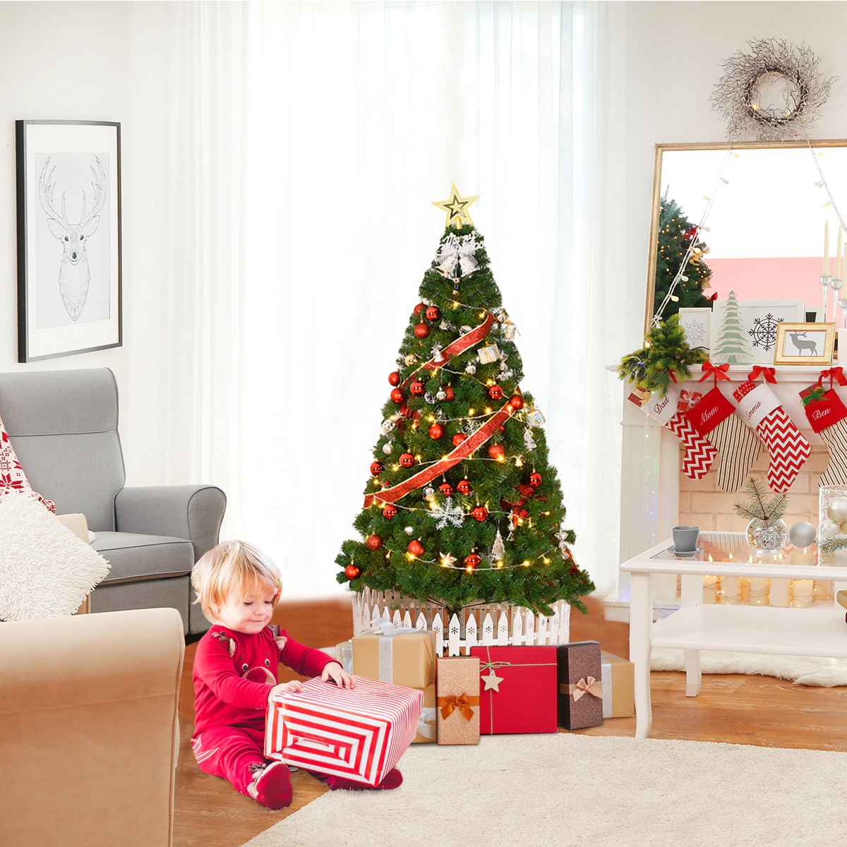 Costway 5/6/7/8Ft Artificial PVC Christmas Tree W/Stand Holiday Season Indoor Outdoor