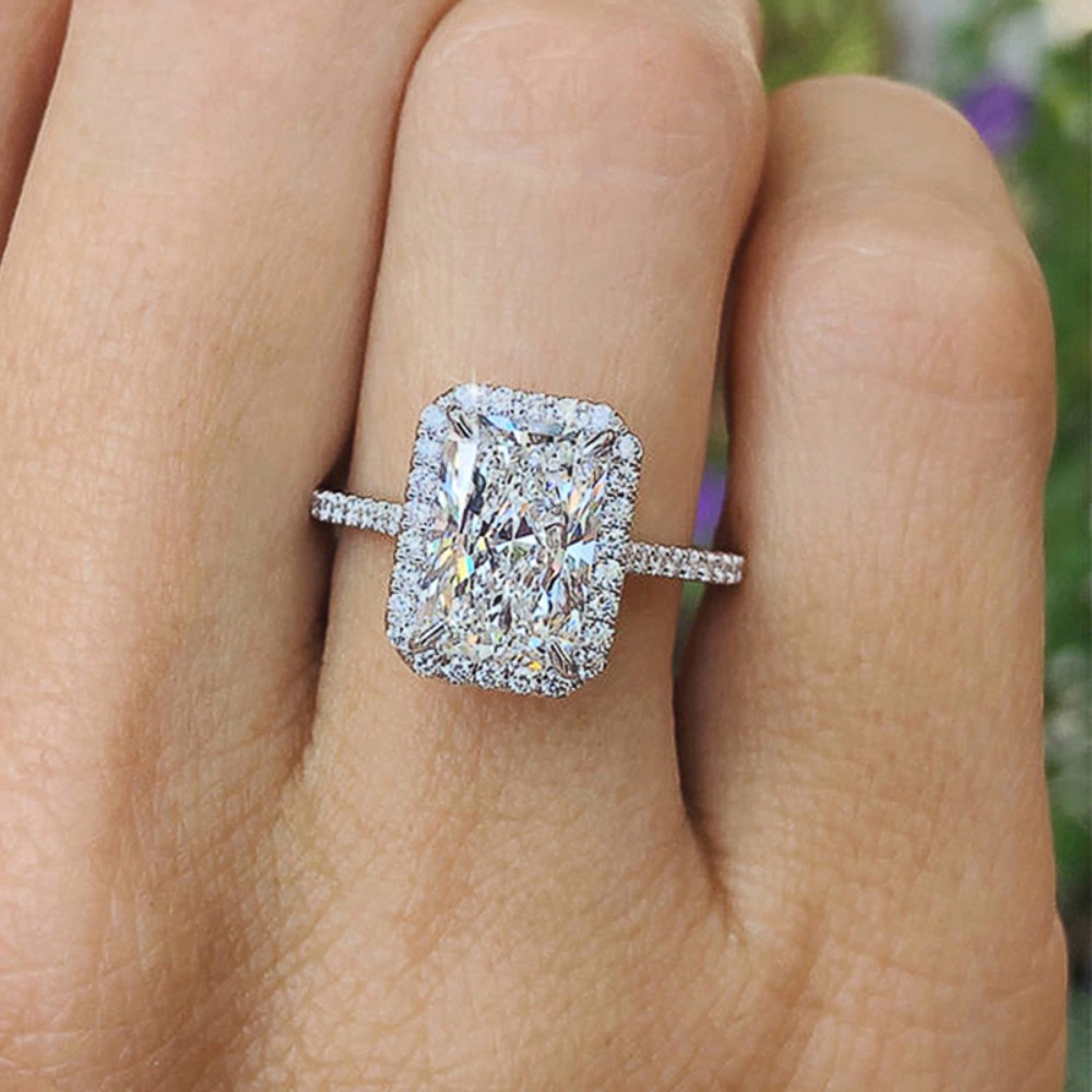 White Gold Plated Square Cubic Zirconia Elegant Minimalist Engagement Ring