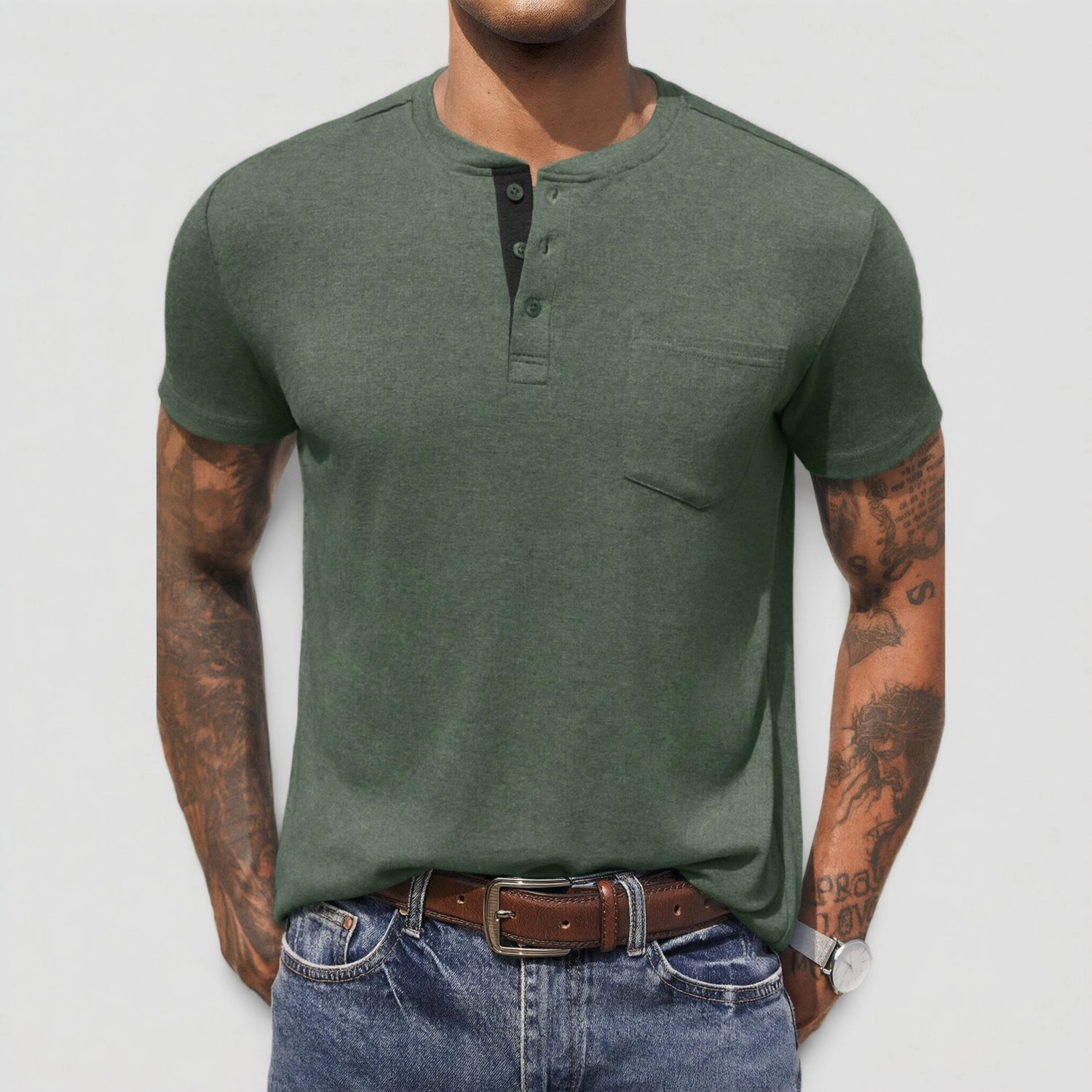 COOFANDY Mens Casual Short Sleeve Henley Shirts  Button Placket Pocket Tees