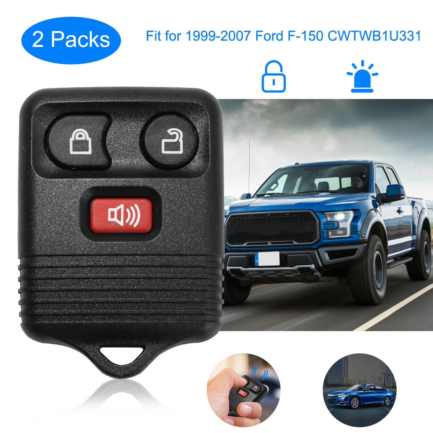 GBruno 2-Pack Remote Key Fob For 1999-2007 Ford F-150
