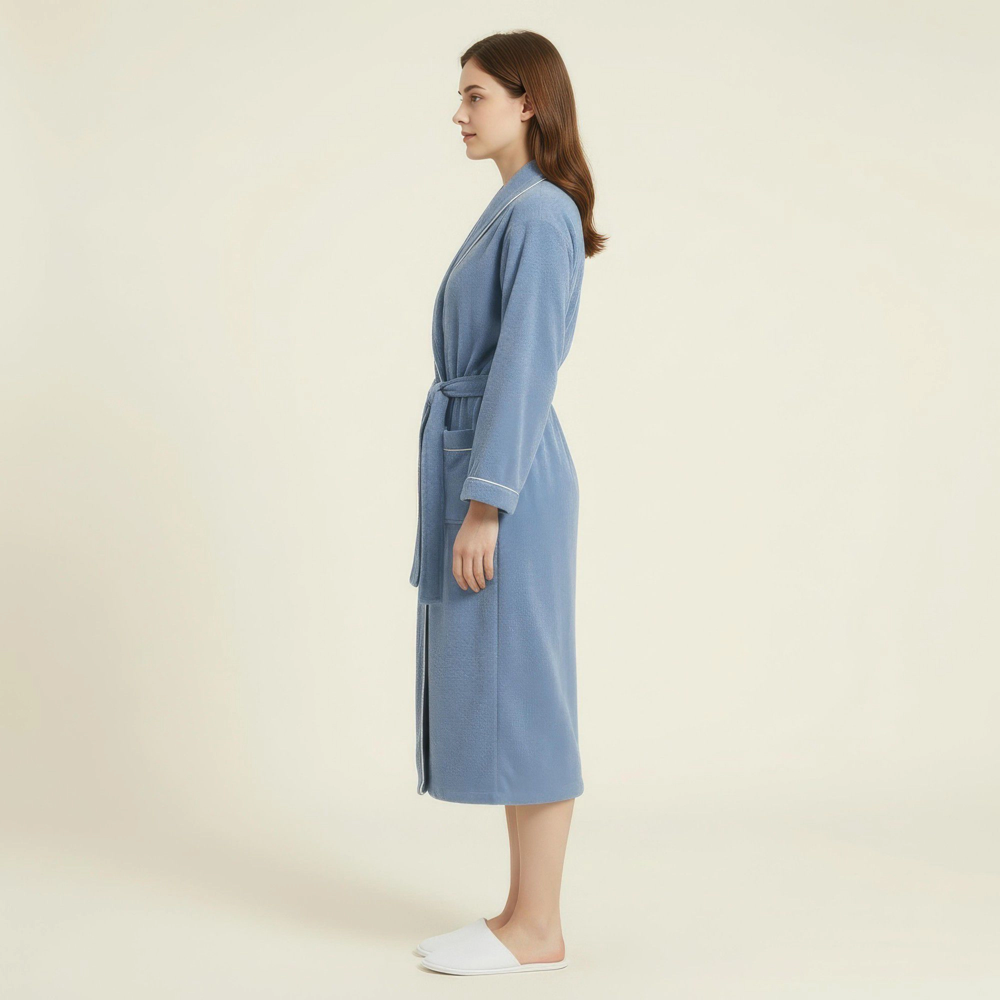 Anna-Kaci Women's Long Plush Robe with Shawl Collar Tie Waist Belt Front Pockets Soft Fleece