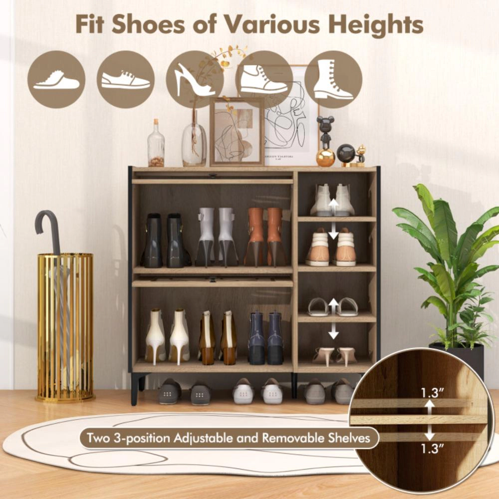 Hivvago Rustic Shoe Cabinet with Flip-up See-through Doors and Adjustable Shelves-Oak