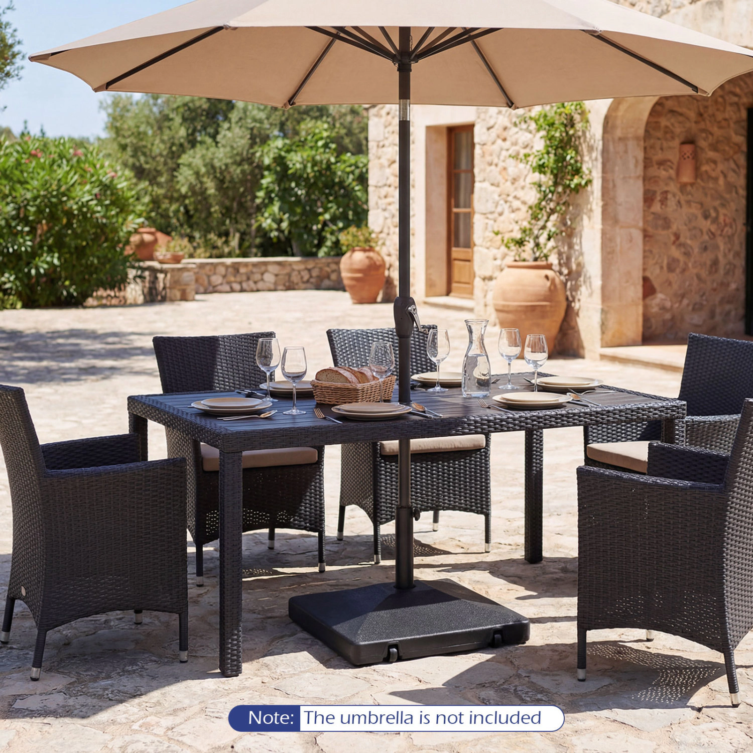 Slickblue Fillable Patio Umbrella Base with Rolling Wheels for Center Pole Market Umbrellas