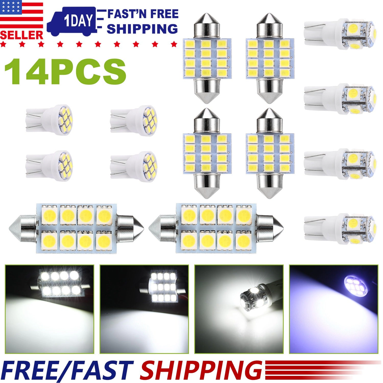 GBruno 14-Piece LED Interior Car Light Bulb Kit