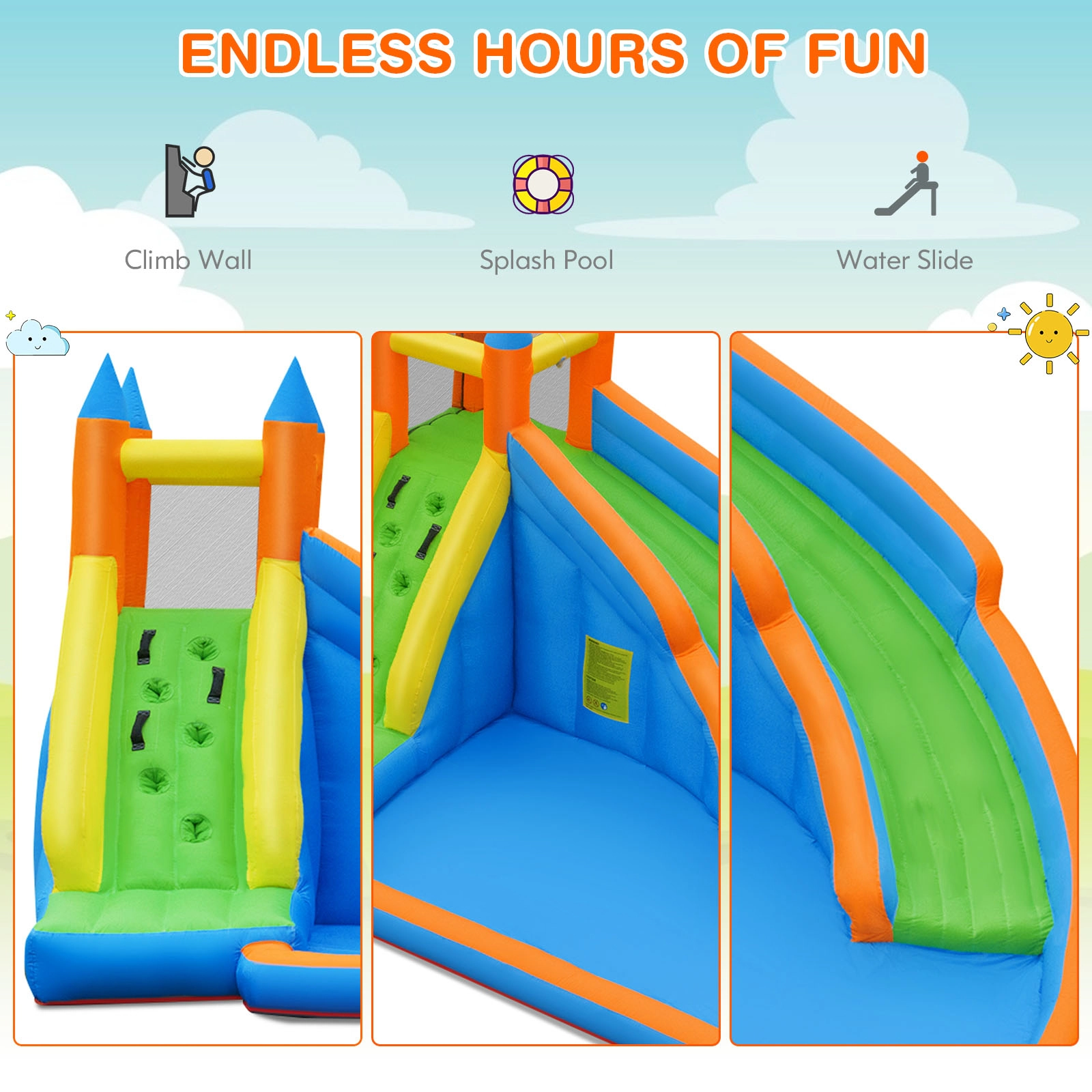 SUGIFT 157-in Inflatable Bounce House with Water Slide Splash Pool and Climbing Wall for Backyard Fun
