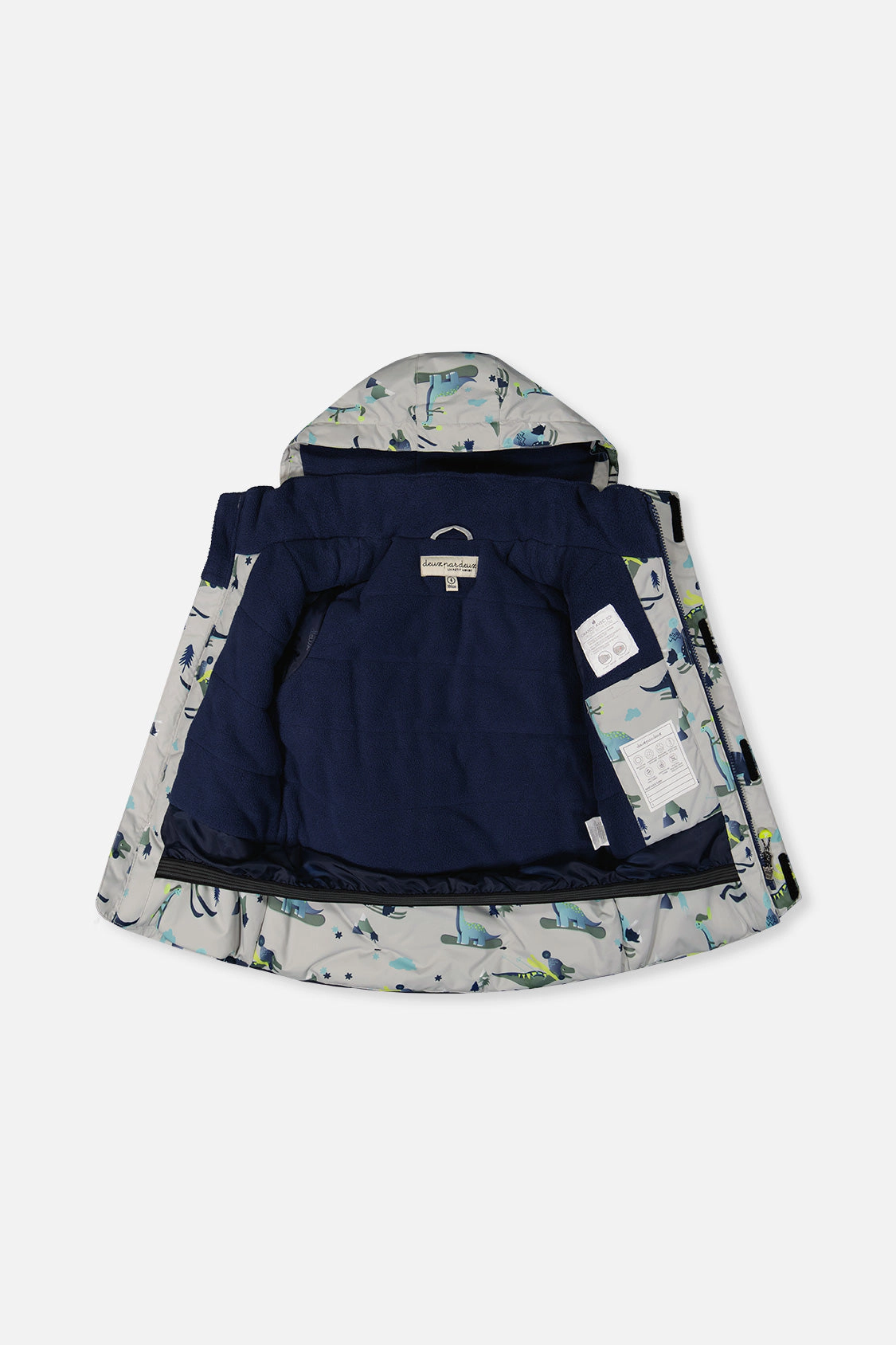 Deux par Boys Skiing Dinosaur Print Two Piece Discover Snowsuit with Hooded Jacket and Snow Pants