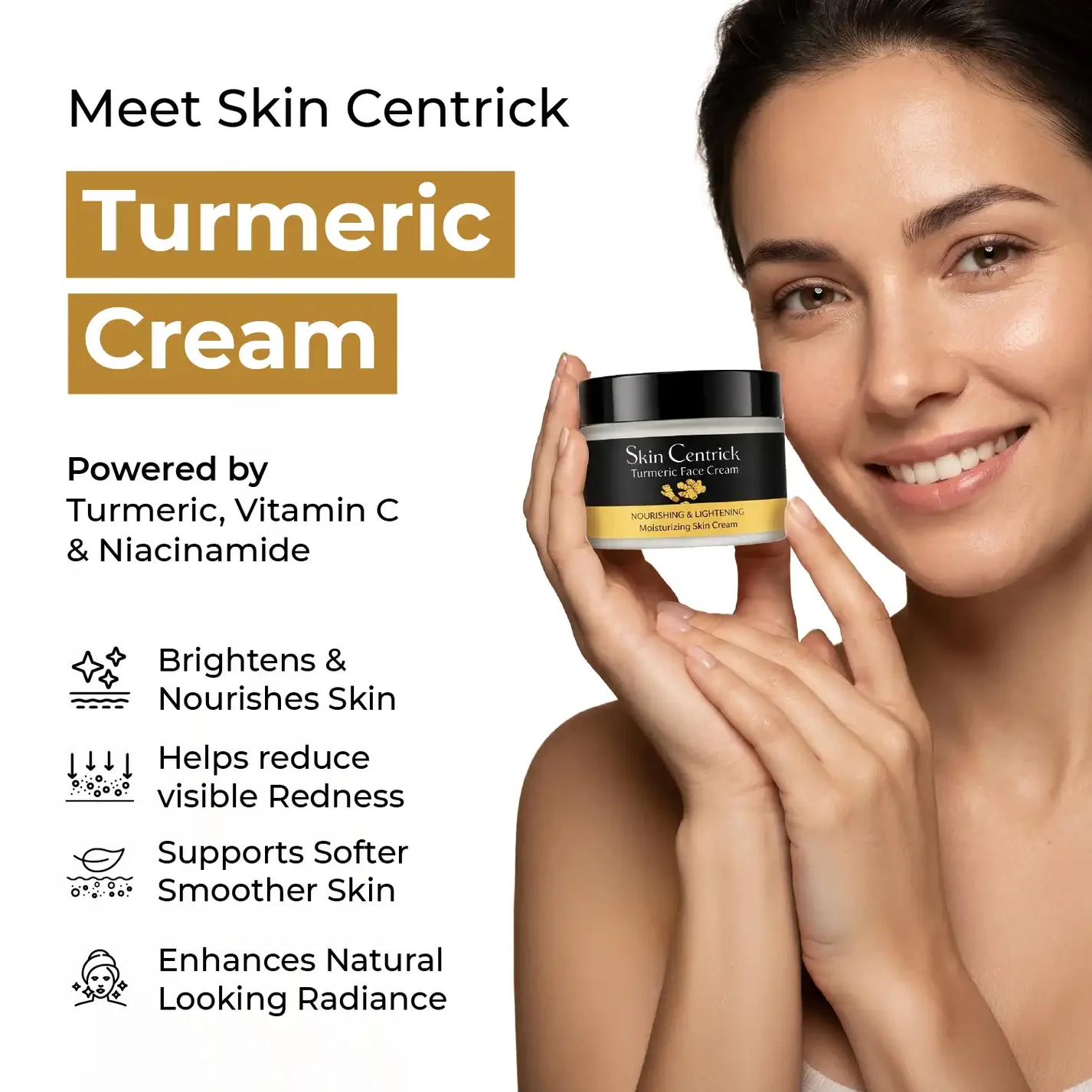 Skin Centrick Turmeric Face Cream, Daily Hydration with Turmeric and Vitamin C for Dry Skin, 50 g