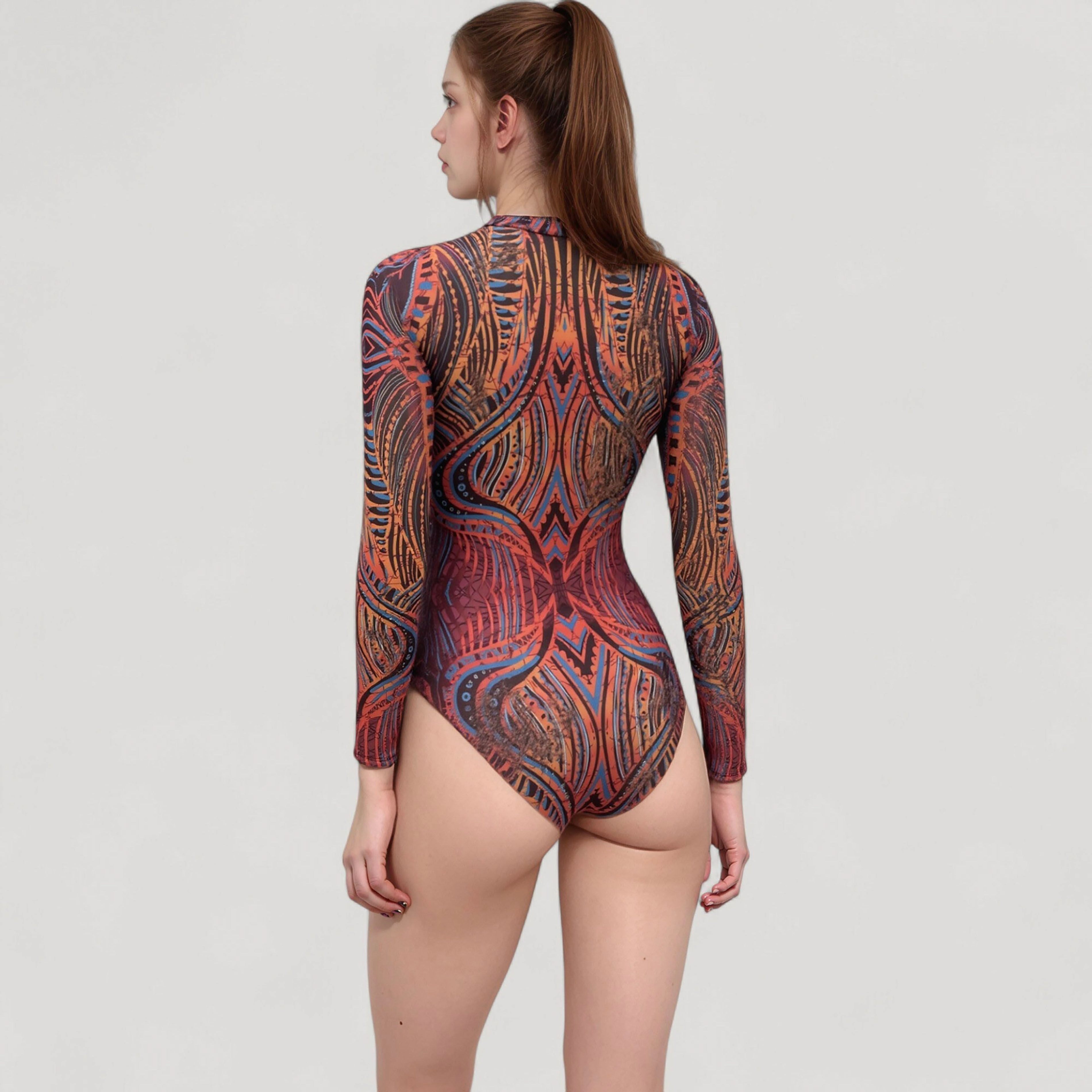 Anna-Kaci Women's Long Sleeve One-Piece Swimsuit with Front Zipper Detail