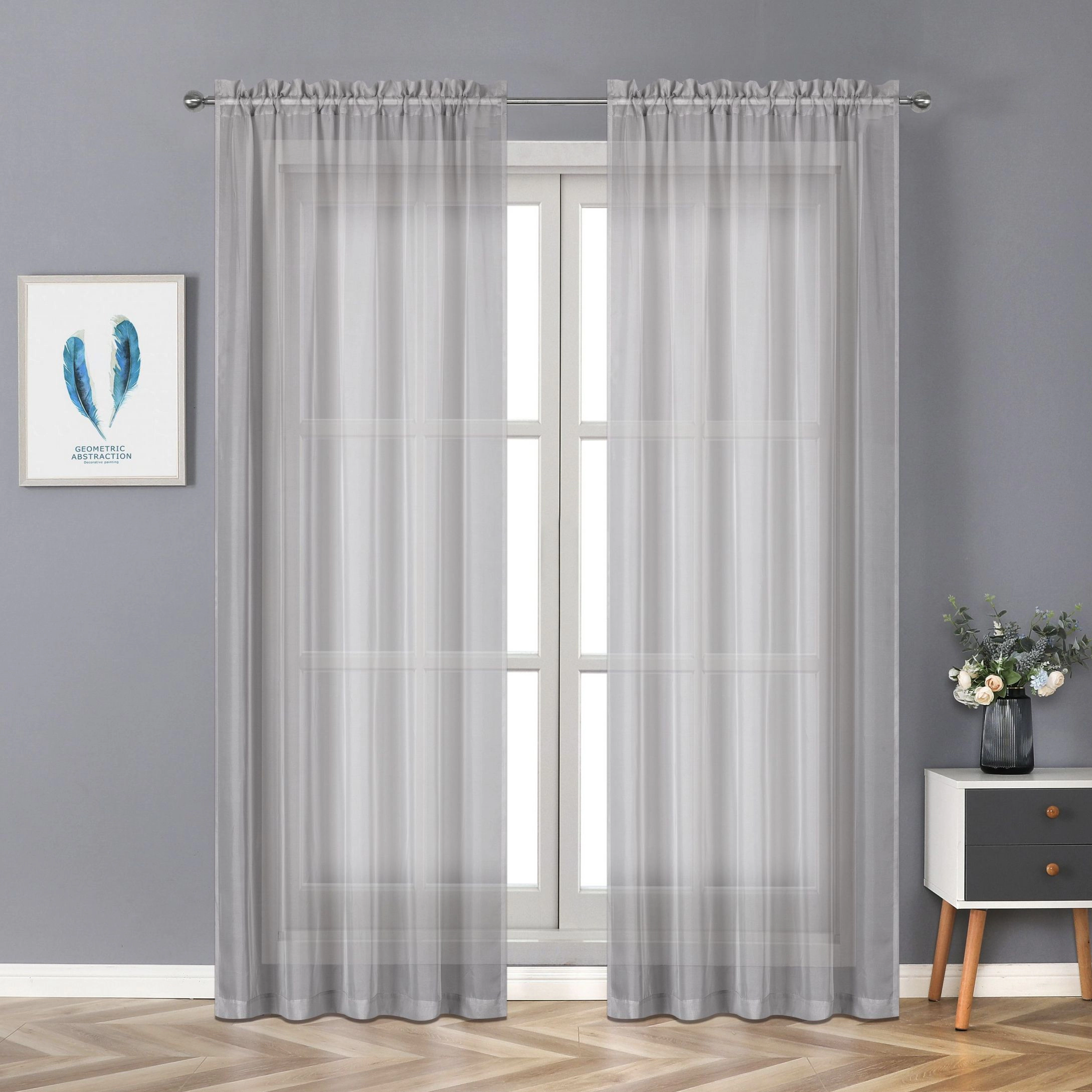 Kate Aurora Montauk Accents Ultra Lux 2 Piece Rod Pocket Silver Sheer Voile Window Curtain Panels - 84 in. Long