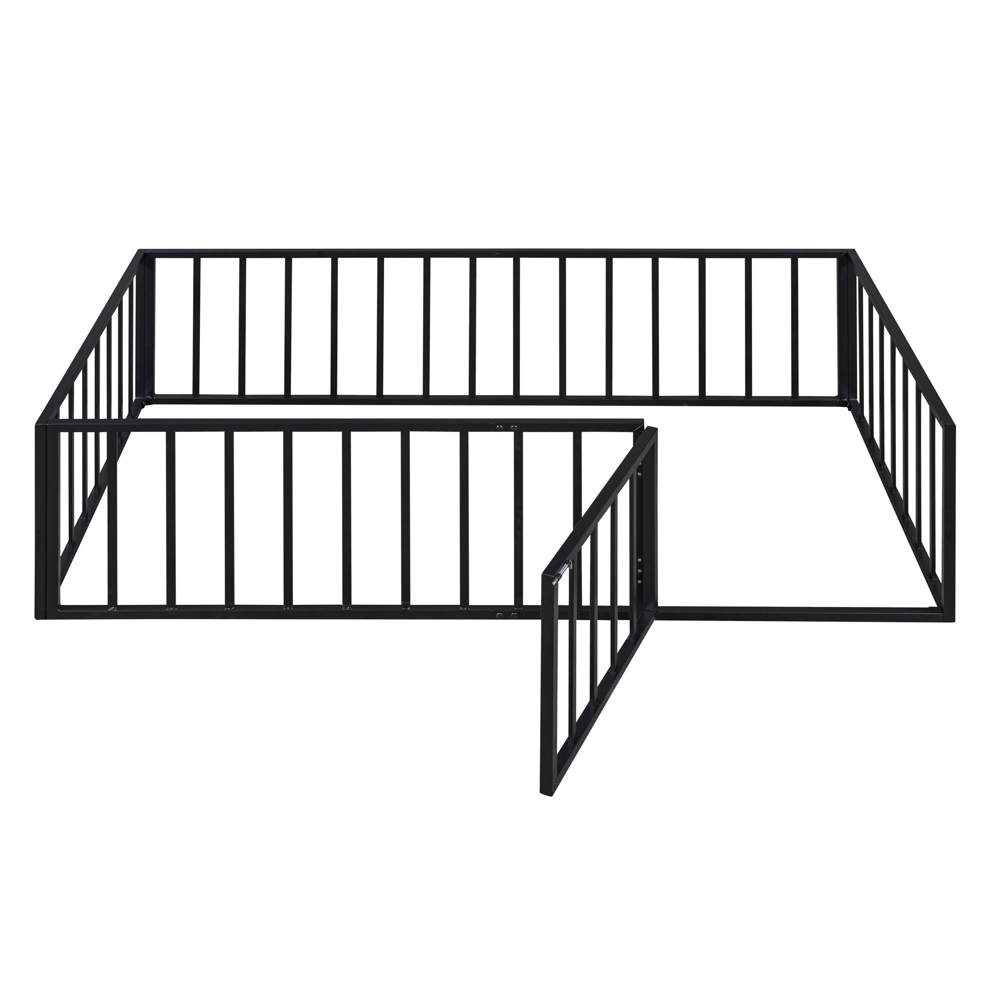 Flynama Twin Metal Floor Bed Frame with Fence & Door, Black
