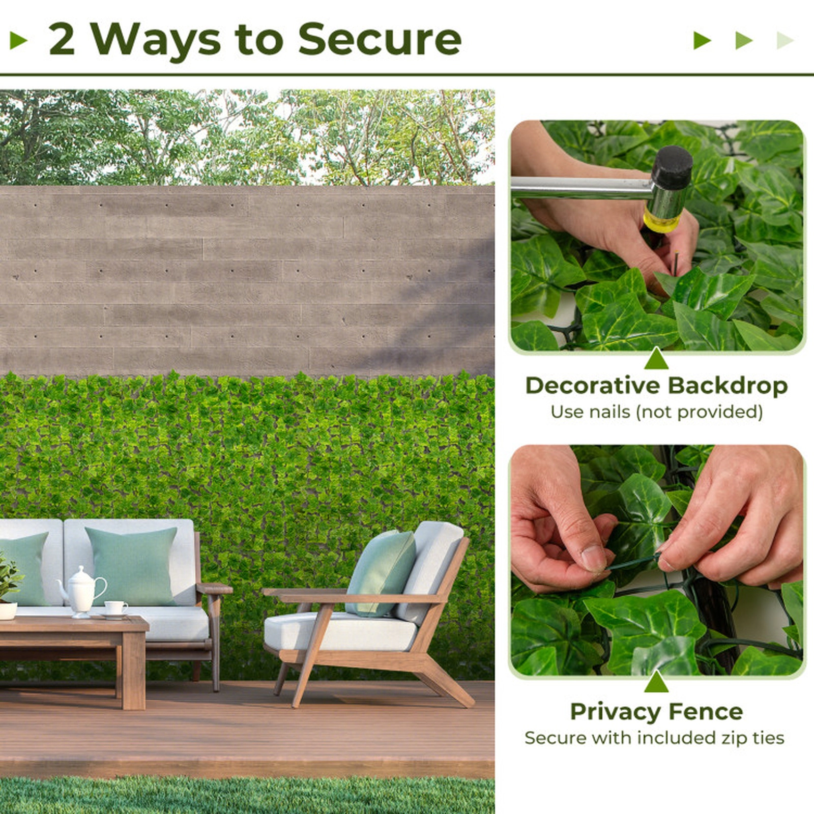 SUGIFT 120 x 40-in Light Green Artificial Ivy Privacy Fence Roll with Dense Faux Vine Leaf Cover
