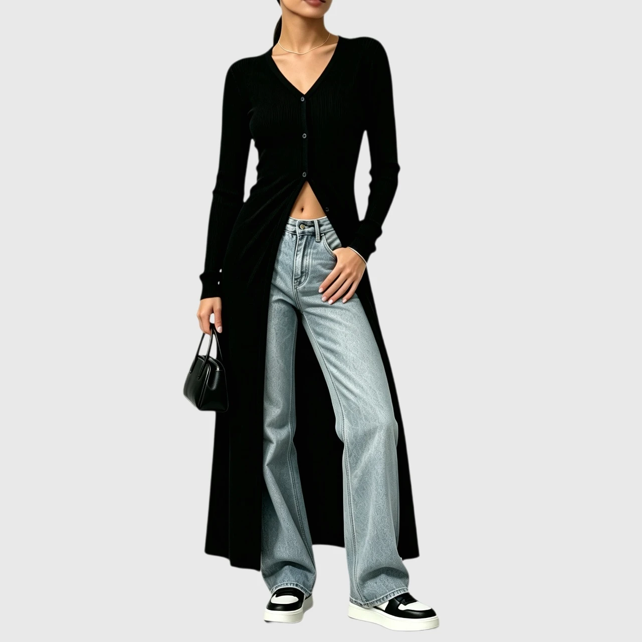 YesFashion Women's V Neck Button Down Long Cardigan Casual Ribbed Knit Slit Sweater Outfits