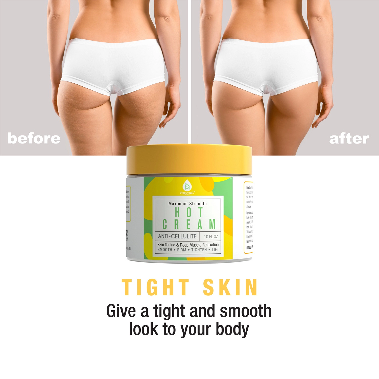 Pursonic Unisex Firming & Muscle Relief Hot Cream – Anti-Cellulite Body Treatment Moisturizer for Skin Toning & Relaxation