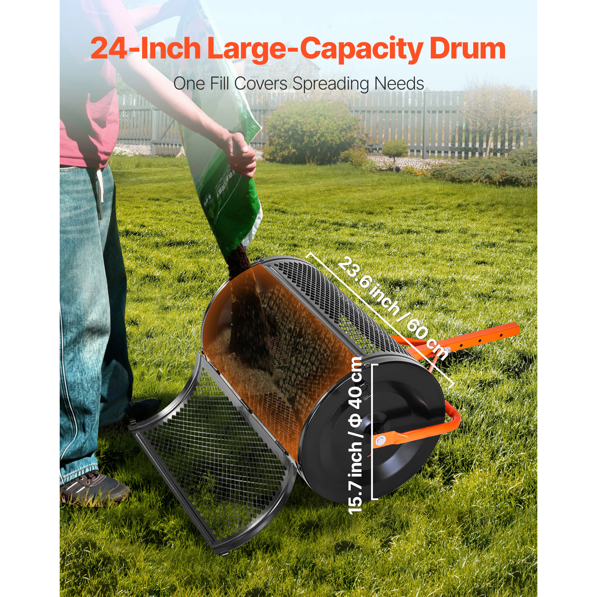 HONGGE Adjustable Steel Garden Peat Moss Spreader with Handle