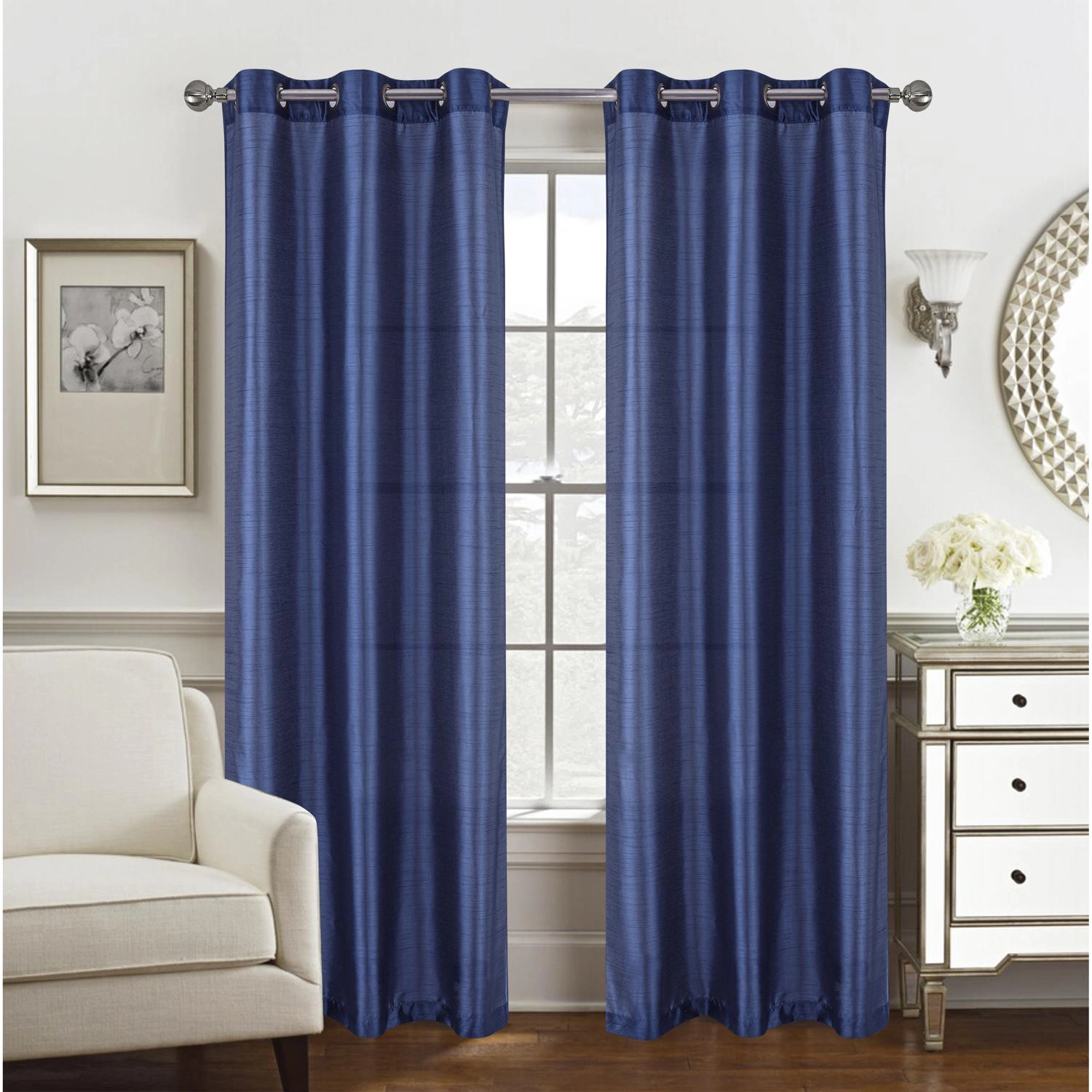 RT Designer Collection Nancy Grommet Luxurious Modern Design Curtain Panel 54" x 95" Navy Blue