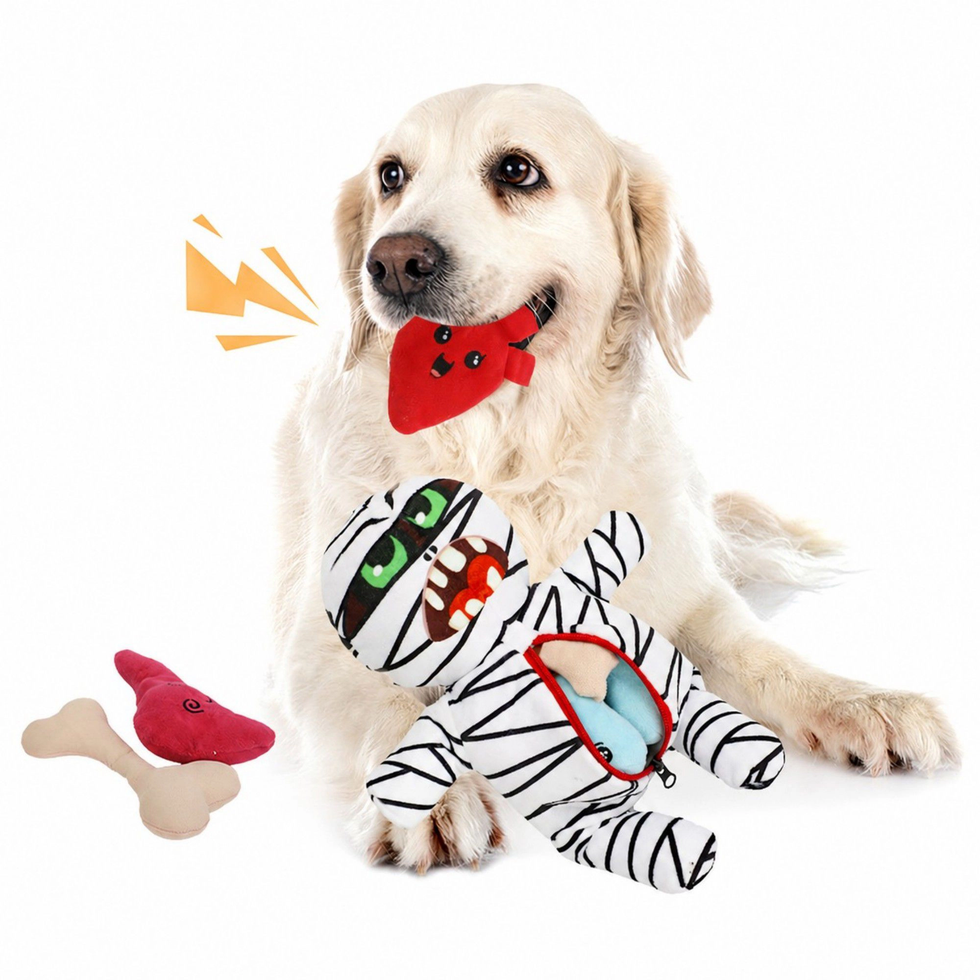 Alilang Pet 9-in-1 Interactive Mummy Plush Squeaker Crinkle Dog Puzzle Toy